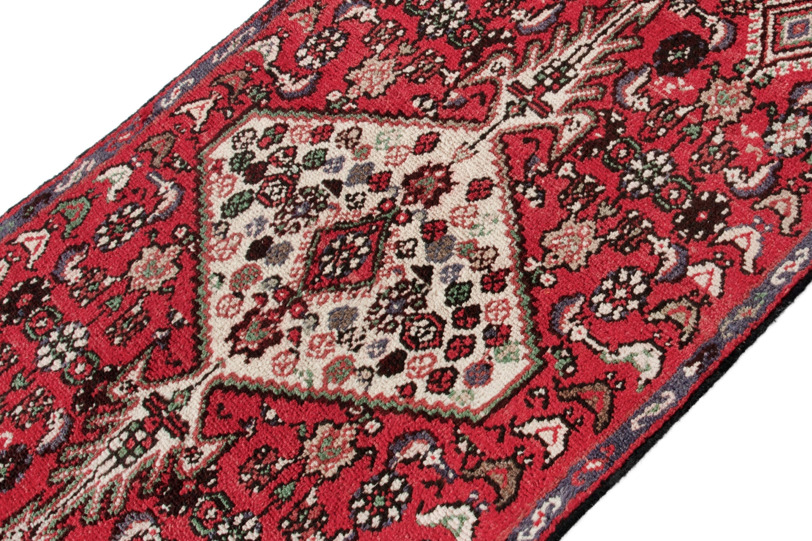 Persian Hamedan runner rug in deep red and cream, view 6 of 18