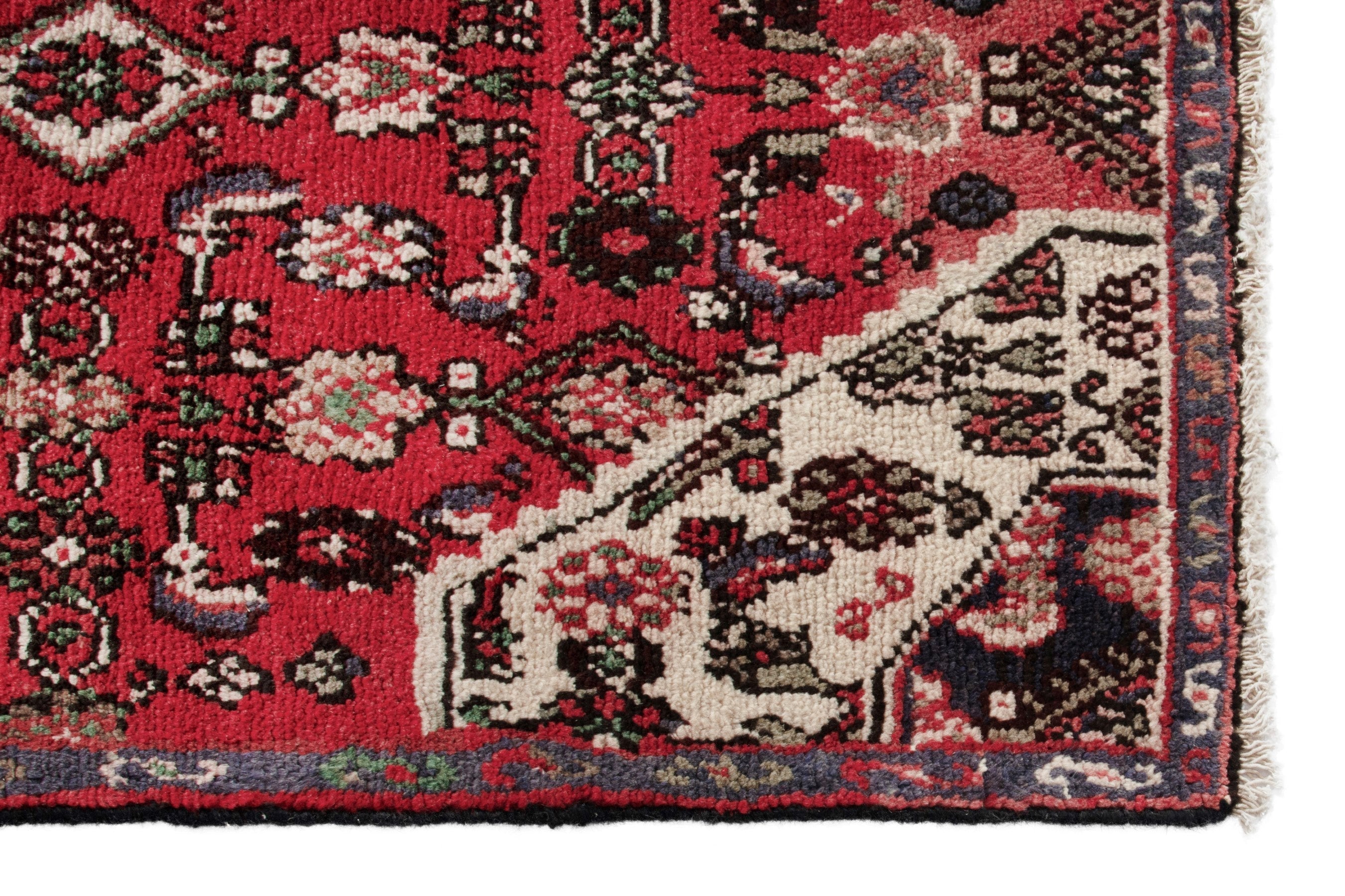 Persian Hamedan runner rug in deep red and cream, view 10 of 18