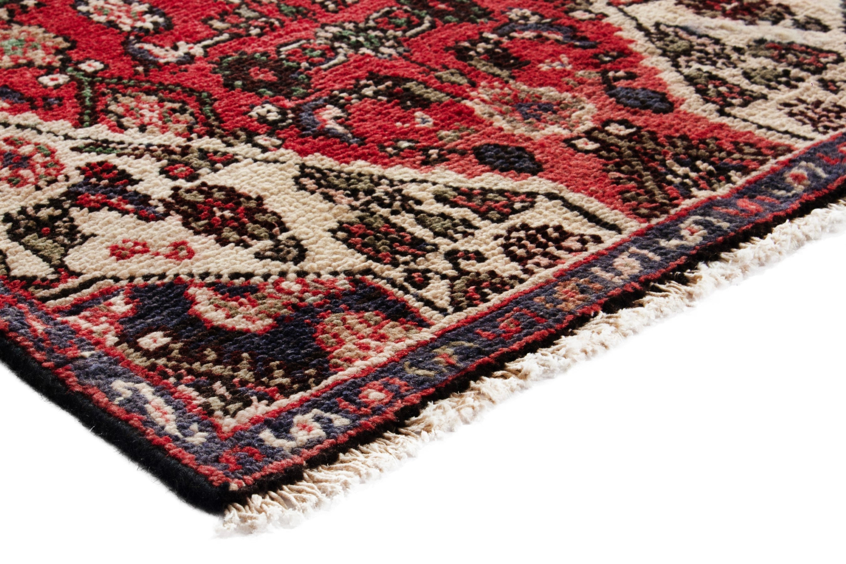 Persian Hamedan runner rug in deep red and cream, view 4 of 18