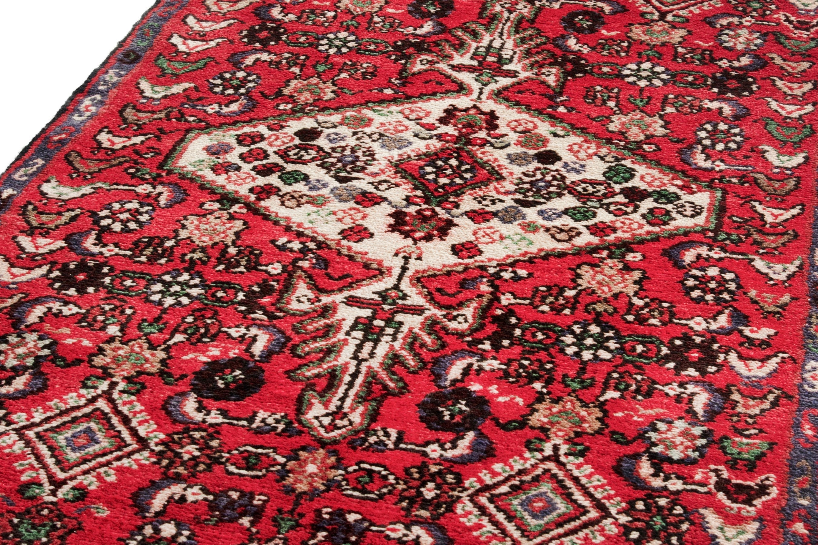 Persian Hamedan runner rug in deep red and cream, view 7 of 18