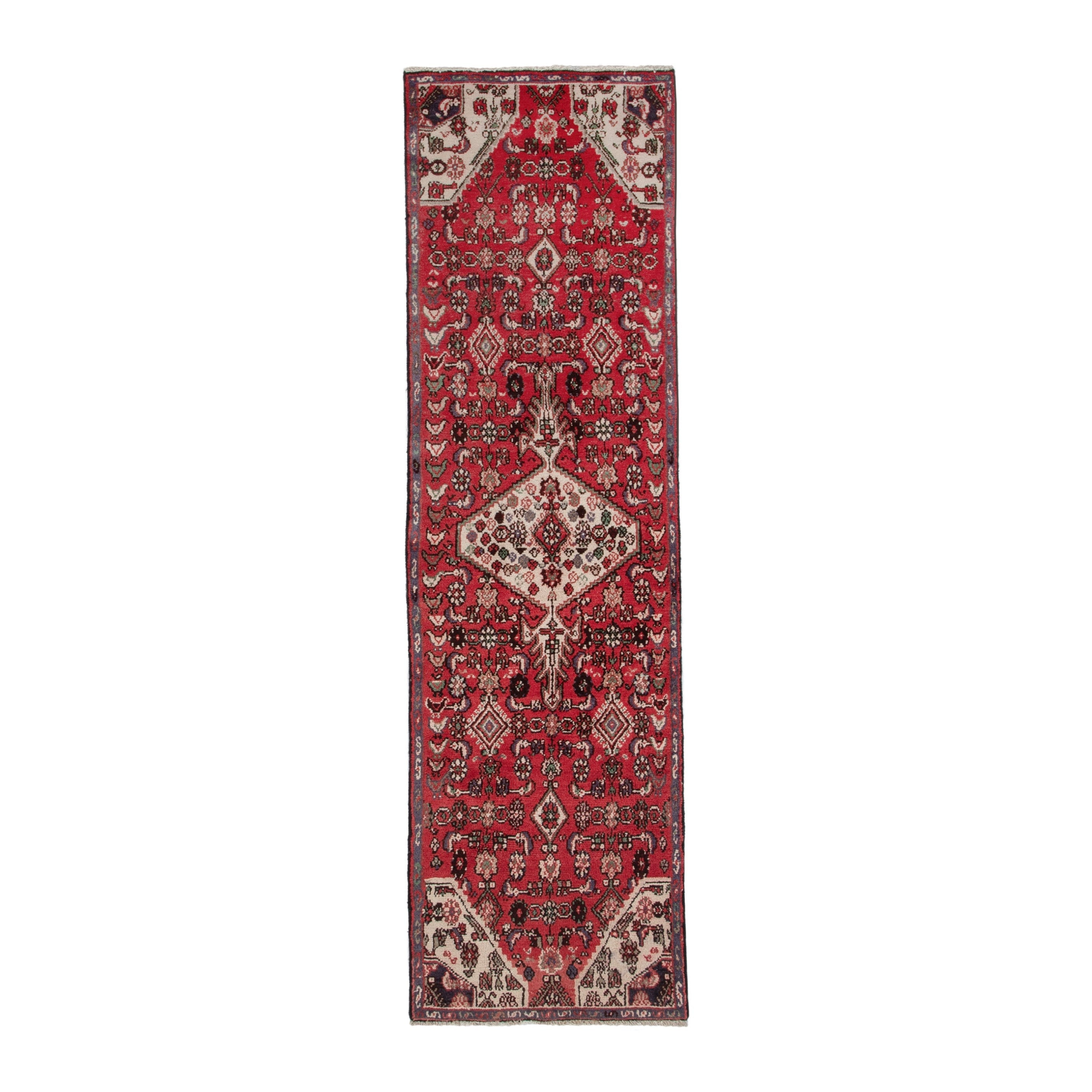Persian Hamedan runner rug in deep red and cream, 2'5" x 8'10"