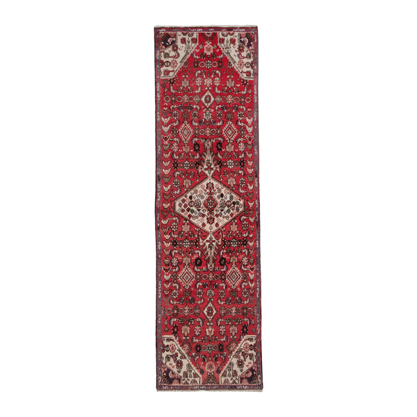 Persian Hamadan runner rug in deep red and cream, 2'5" x 8'10"