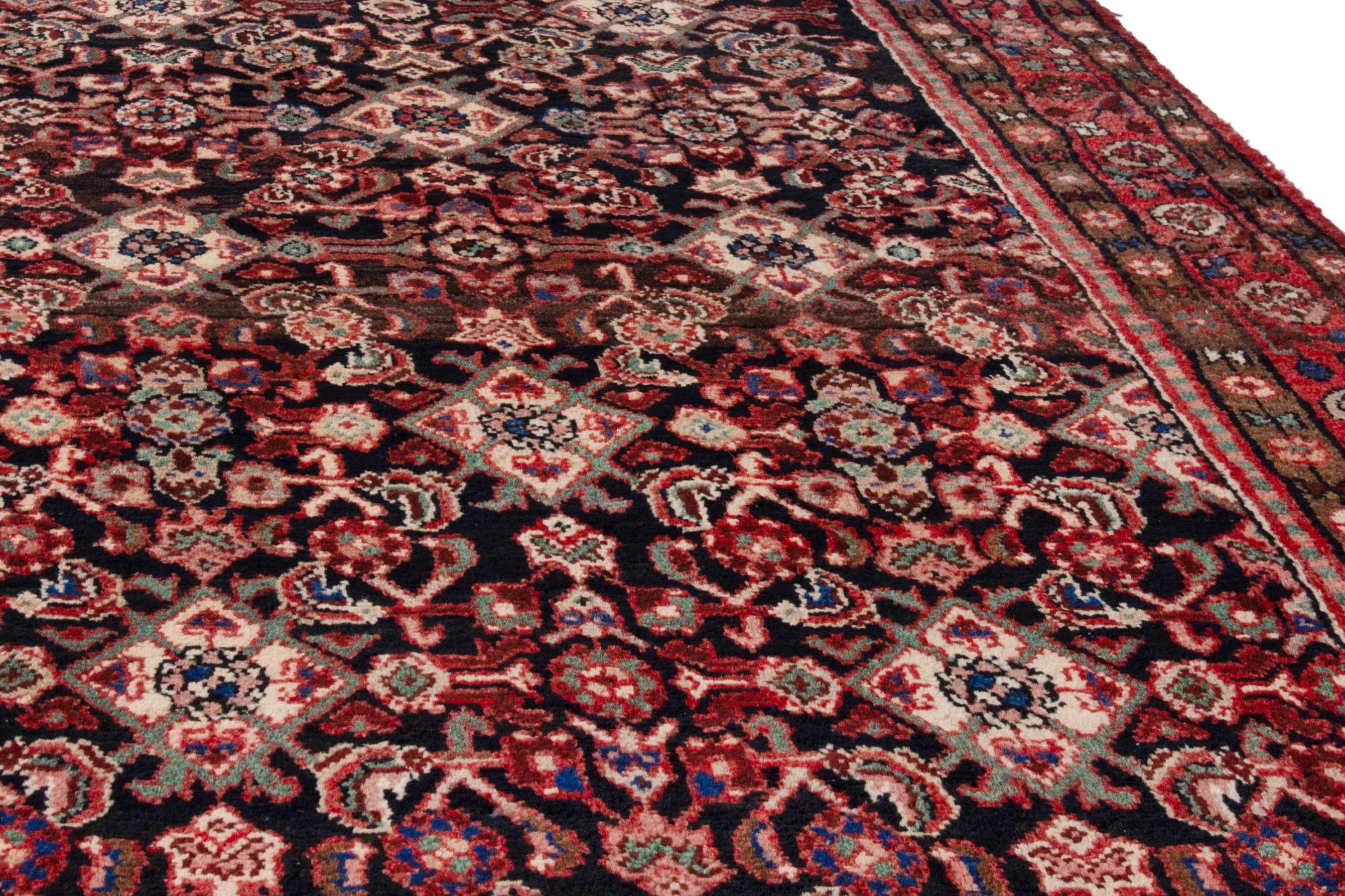 Persian Hamedan runner rug in burgundy and deep red, view 8 of 20