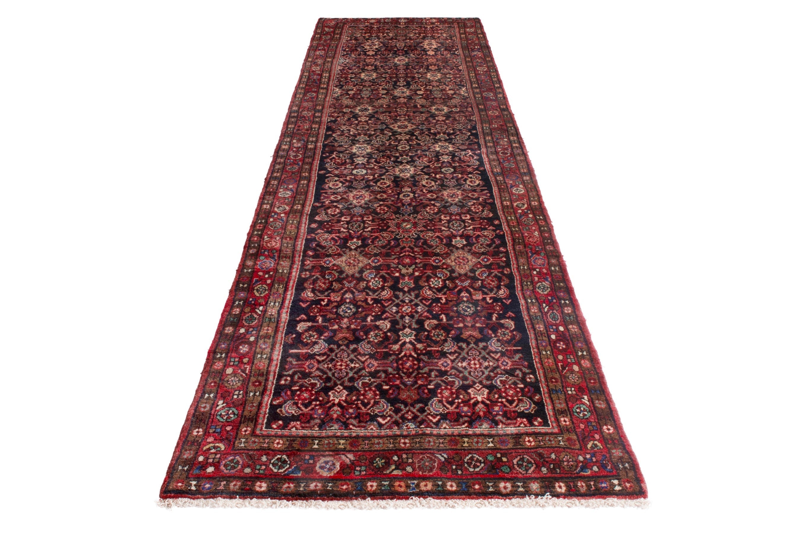 Persian Hamedan runner rug in burgundy and deep red, view 2 of 20