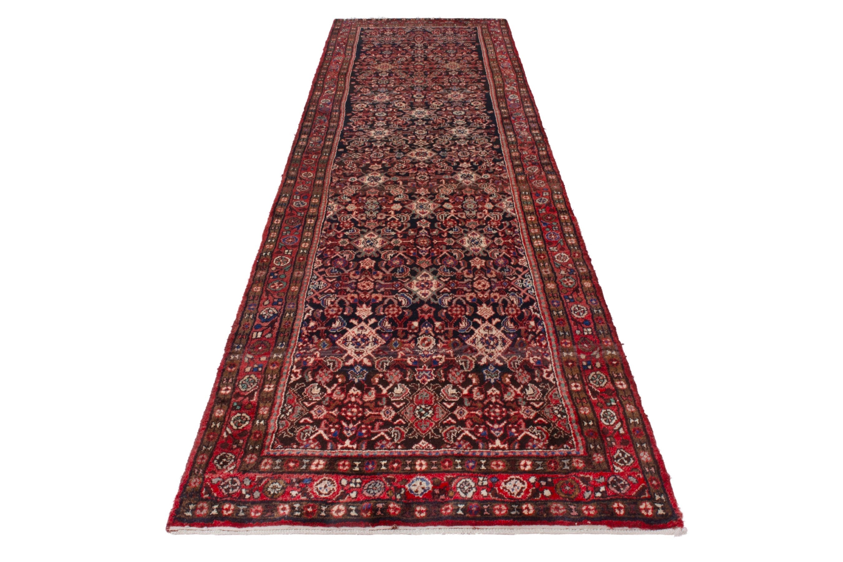 Persian Hamedan runner rug in burgundy and deep red, view 3 of 20