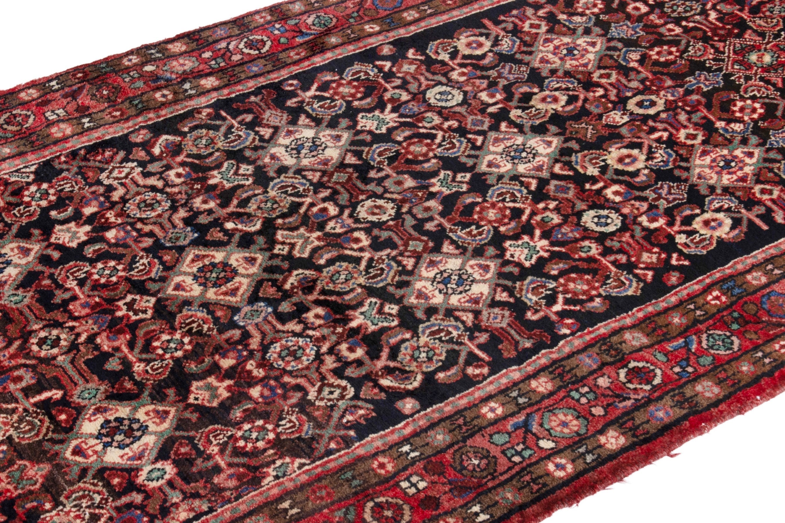 Persian Hamedan runner rug in burgundy and deep red, view 6 of 20