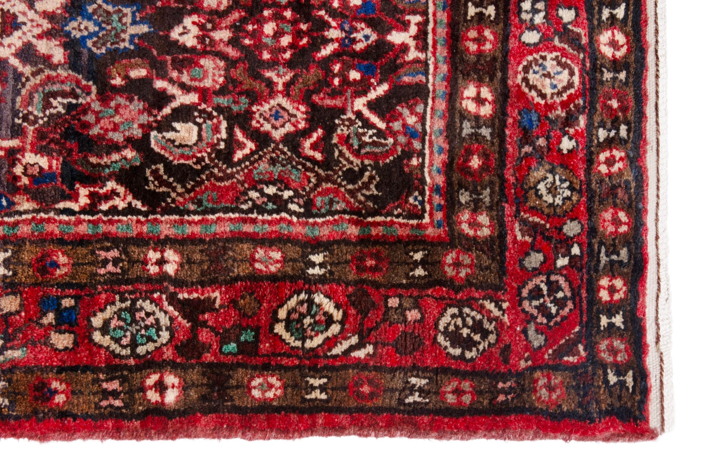 Persian Hamedan runner rug in burgundy and deep red, view 10 of 20