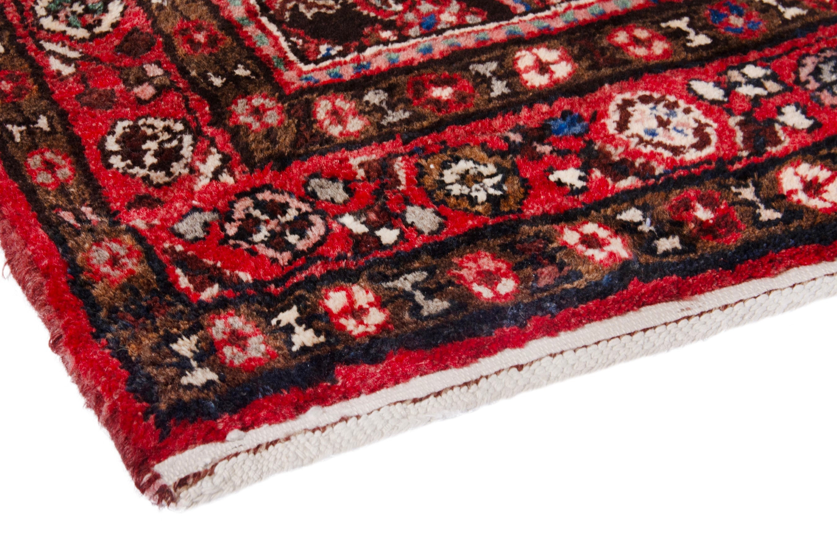 Persian Hamedan runner rug in burgundy and deep red, view 4 of 20