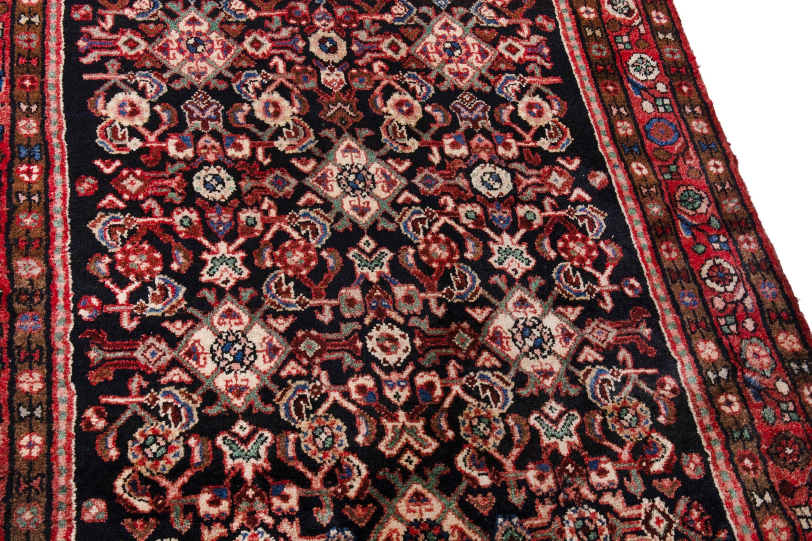 Persian Hamedan runner rug in burgundy and deep red, view 9 of 20