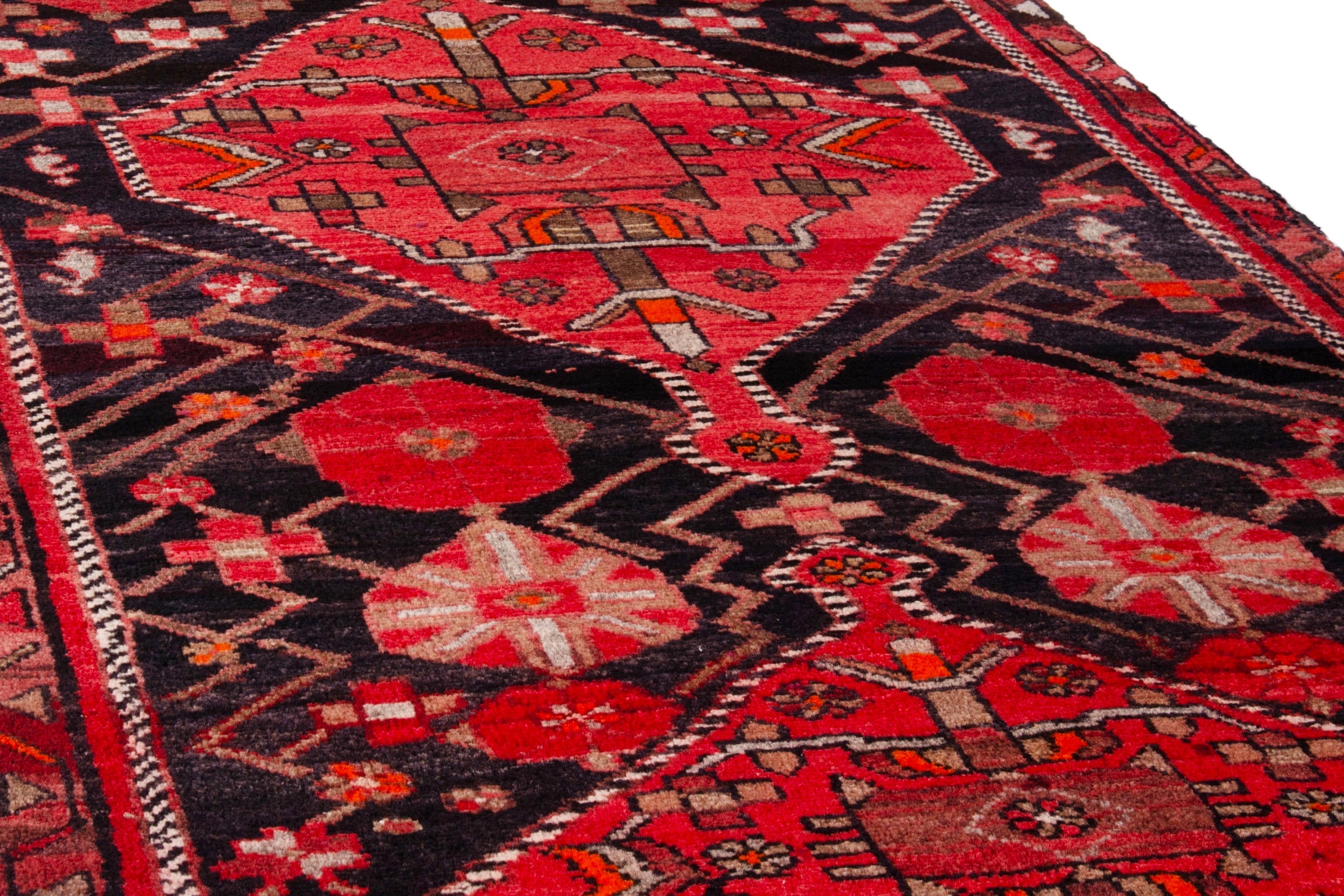 Persian Hamedan runner rug in navy and deep red, view 8 of 20
