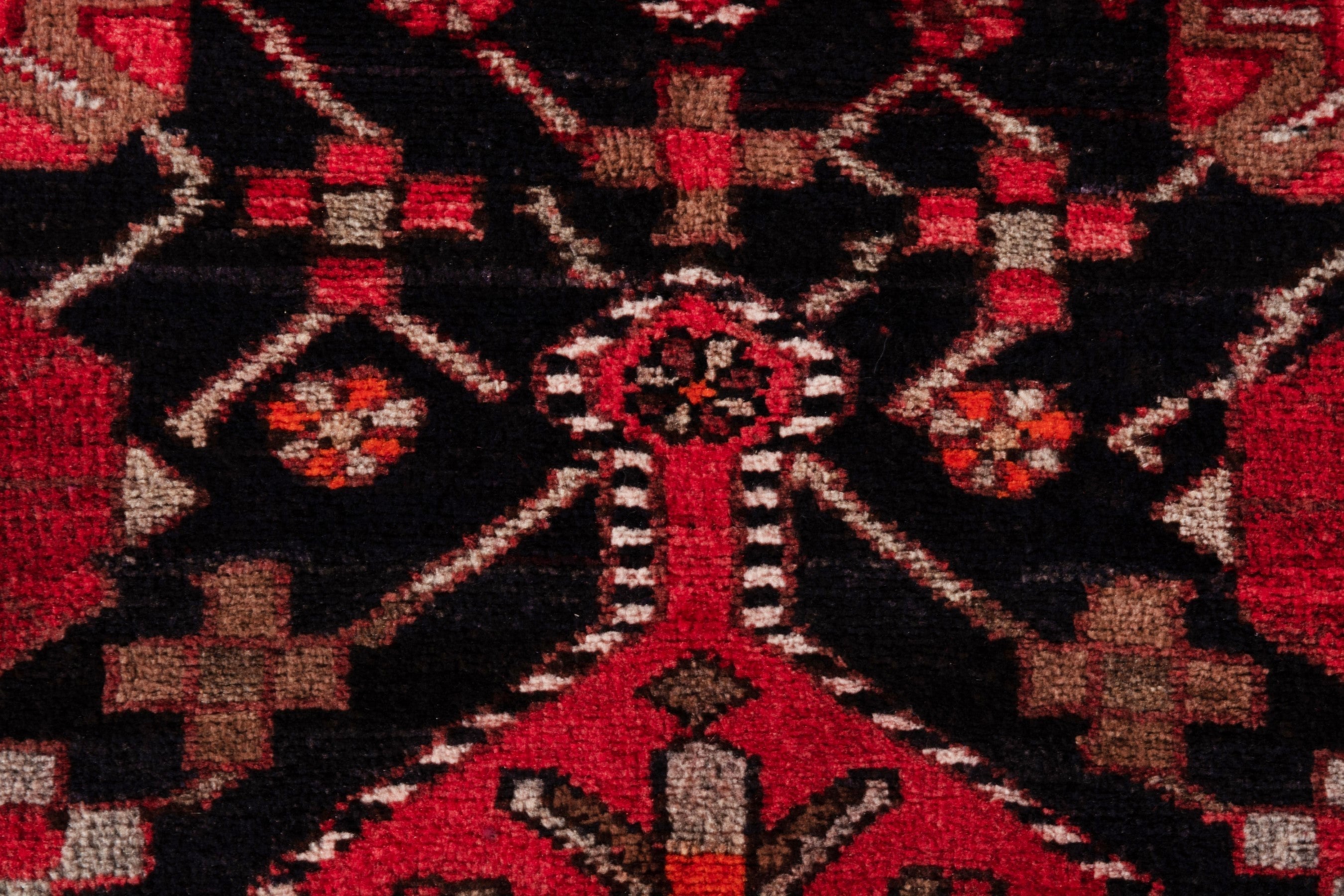 Persian Hamedan runner rug in navy and deep red, view 14 of 20