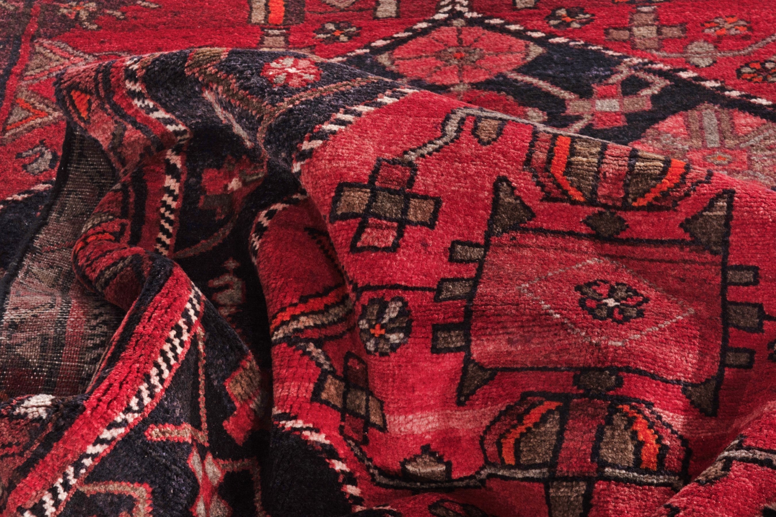 Persian Hamedan runner rug in navy and deep red, view 17 of 20