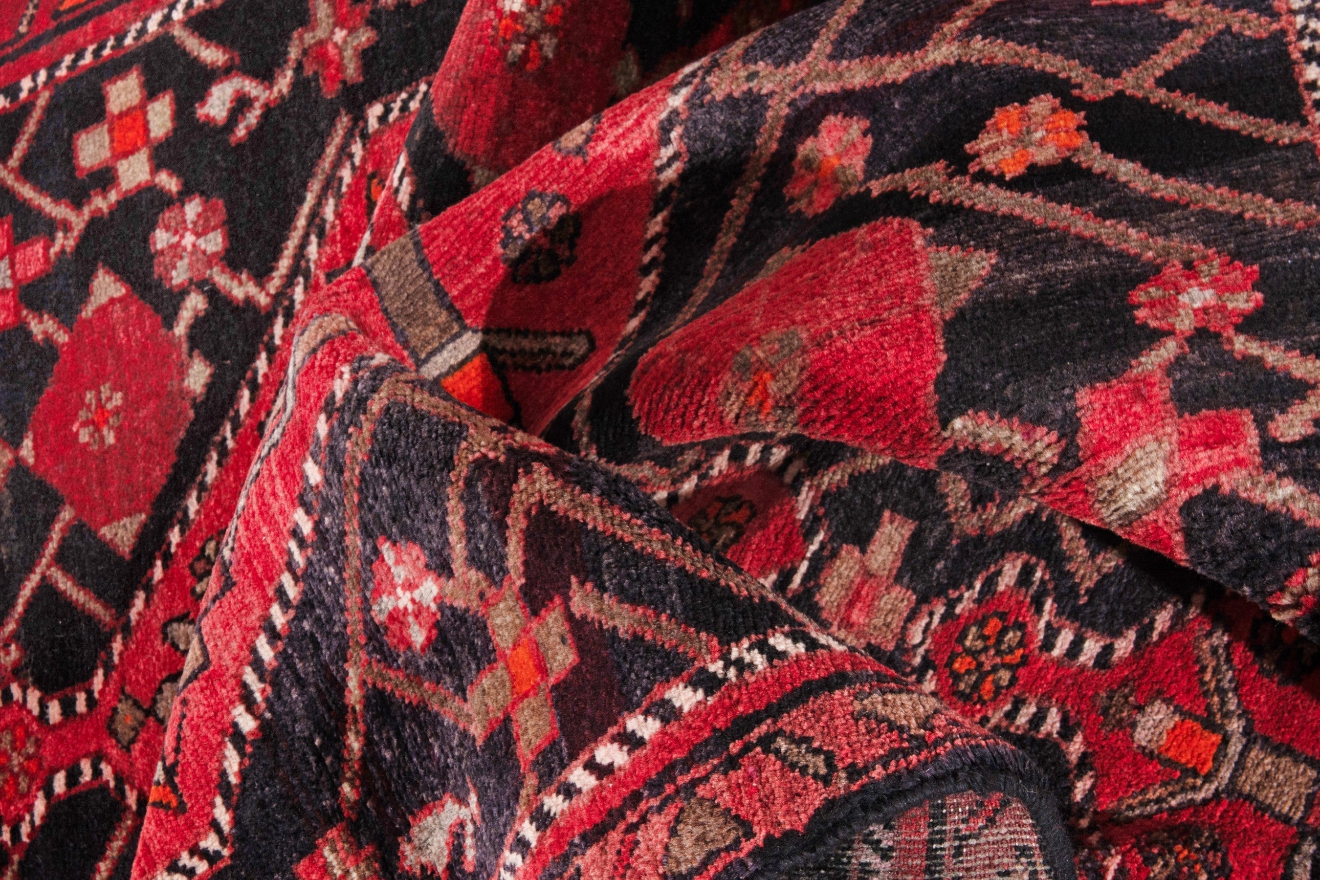 Persian Hamedan runner rug in navy and deep red, view 18 of 20