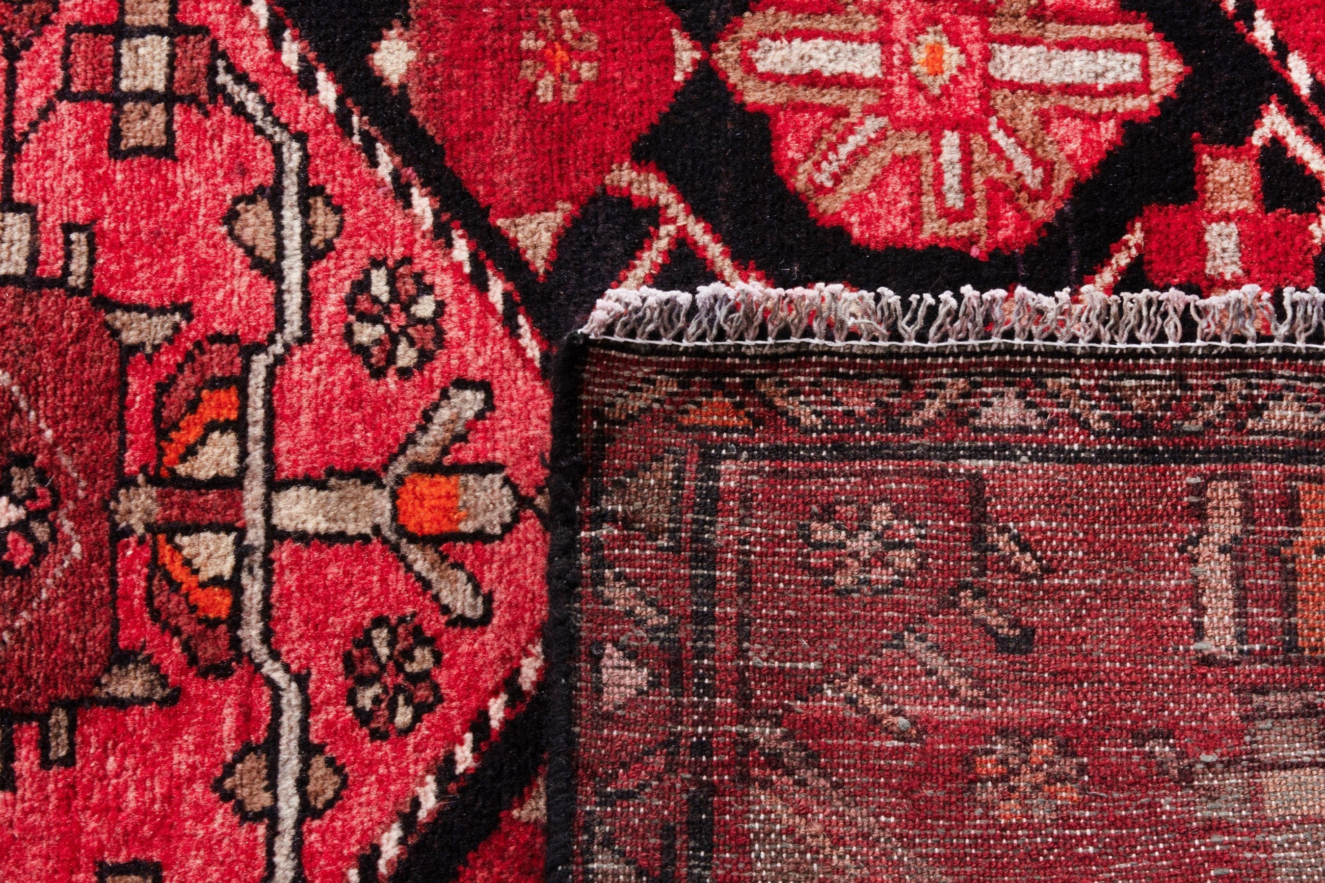 Persian Hamedan runner rug in navy and deep red, view 20 of 20