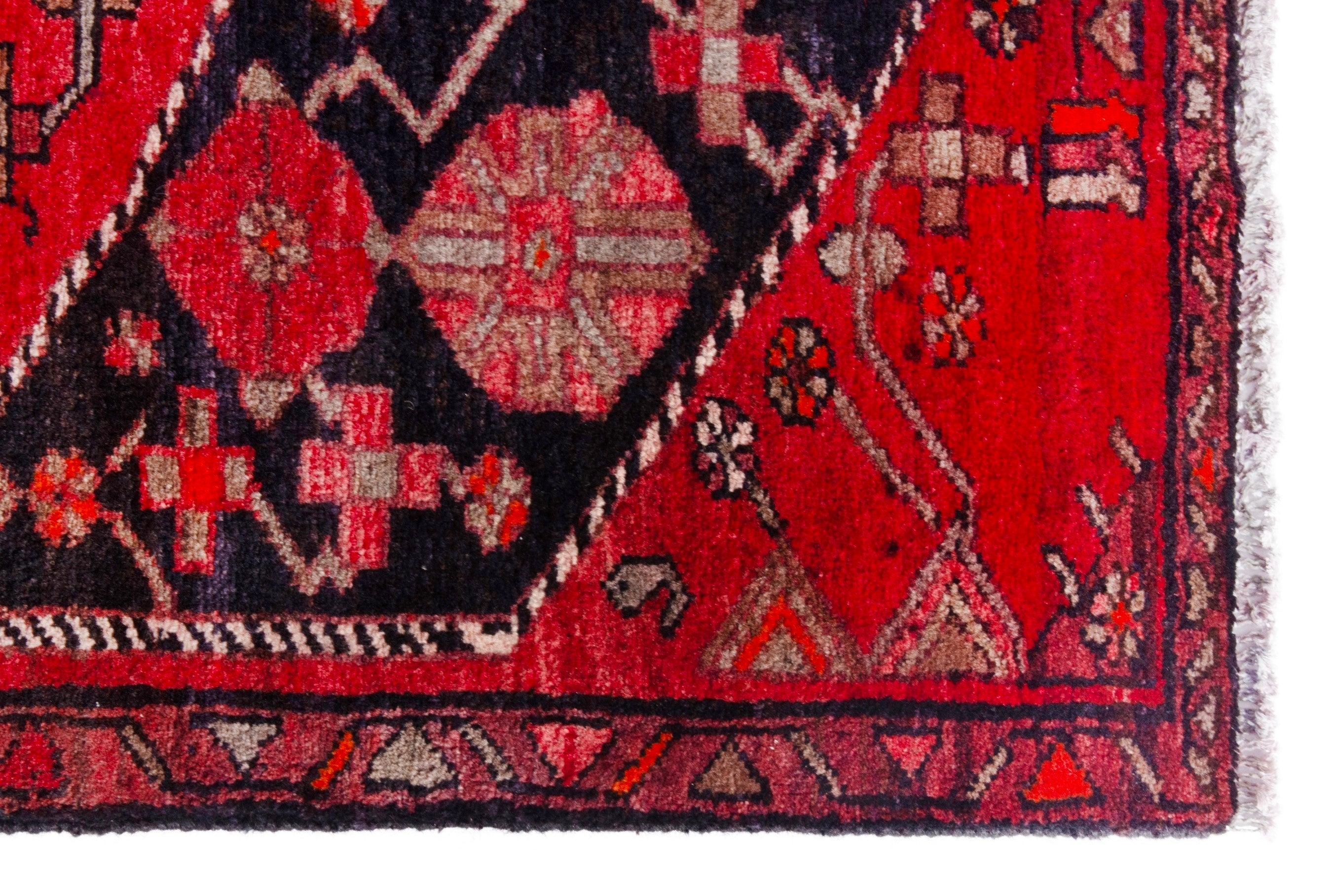 Persian Hamedan runner rug in navy and deep red, view 10 of 20