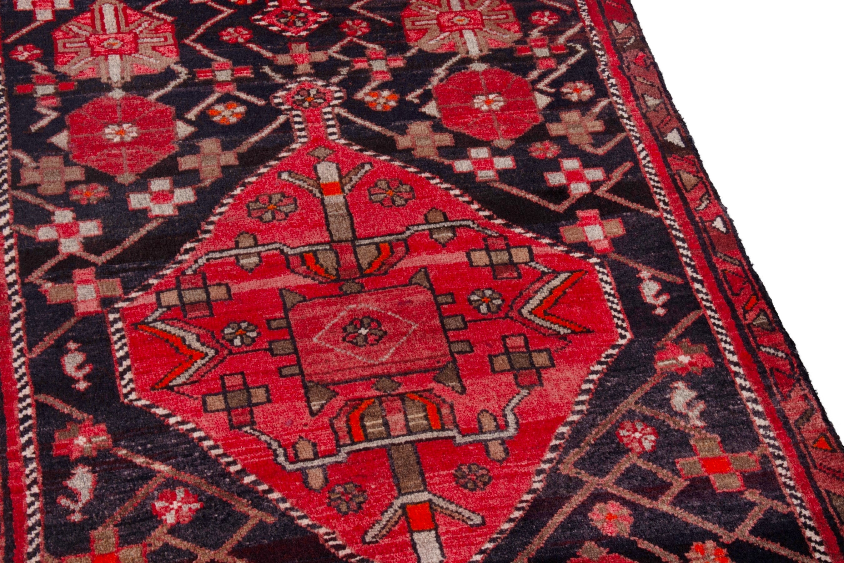 Persian Hamedan runner rug in navy and deep red, view 9 of 20