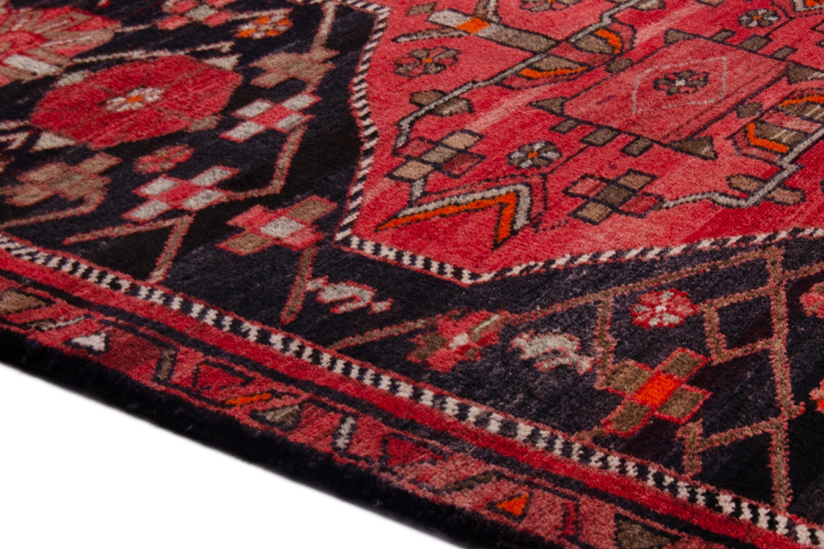 Persian Hamedan runner rug in navy and deep red, view 5 of 20