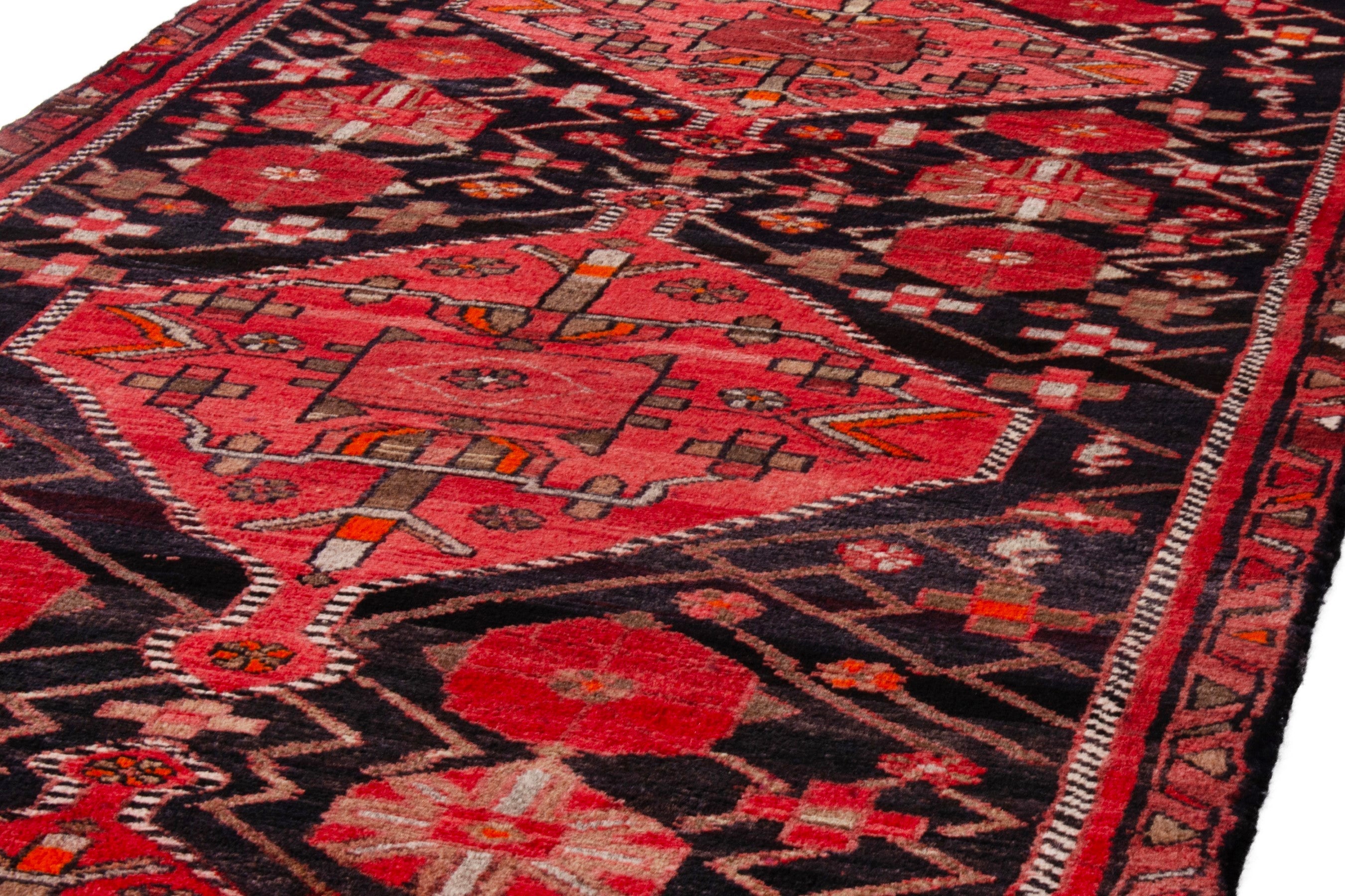 Persian Hamedan runner rug in navy and deep red, view 7 of 20