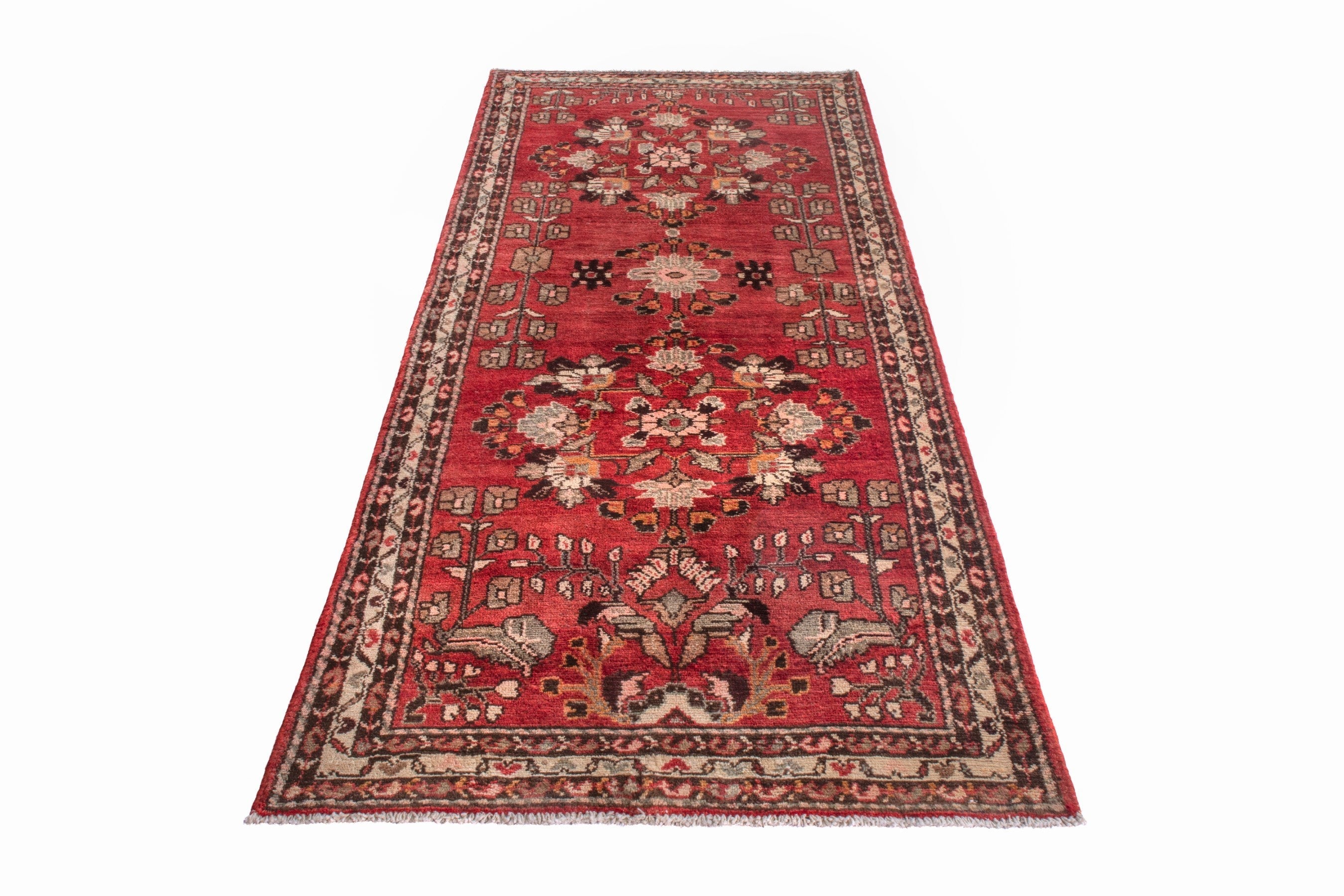 Persian Hamedan runner rug in deep red and cream, view 2 of 20