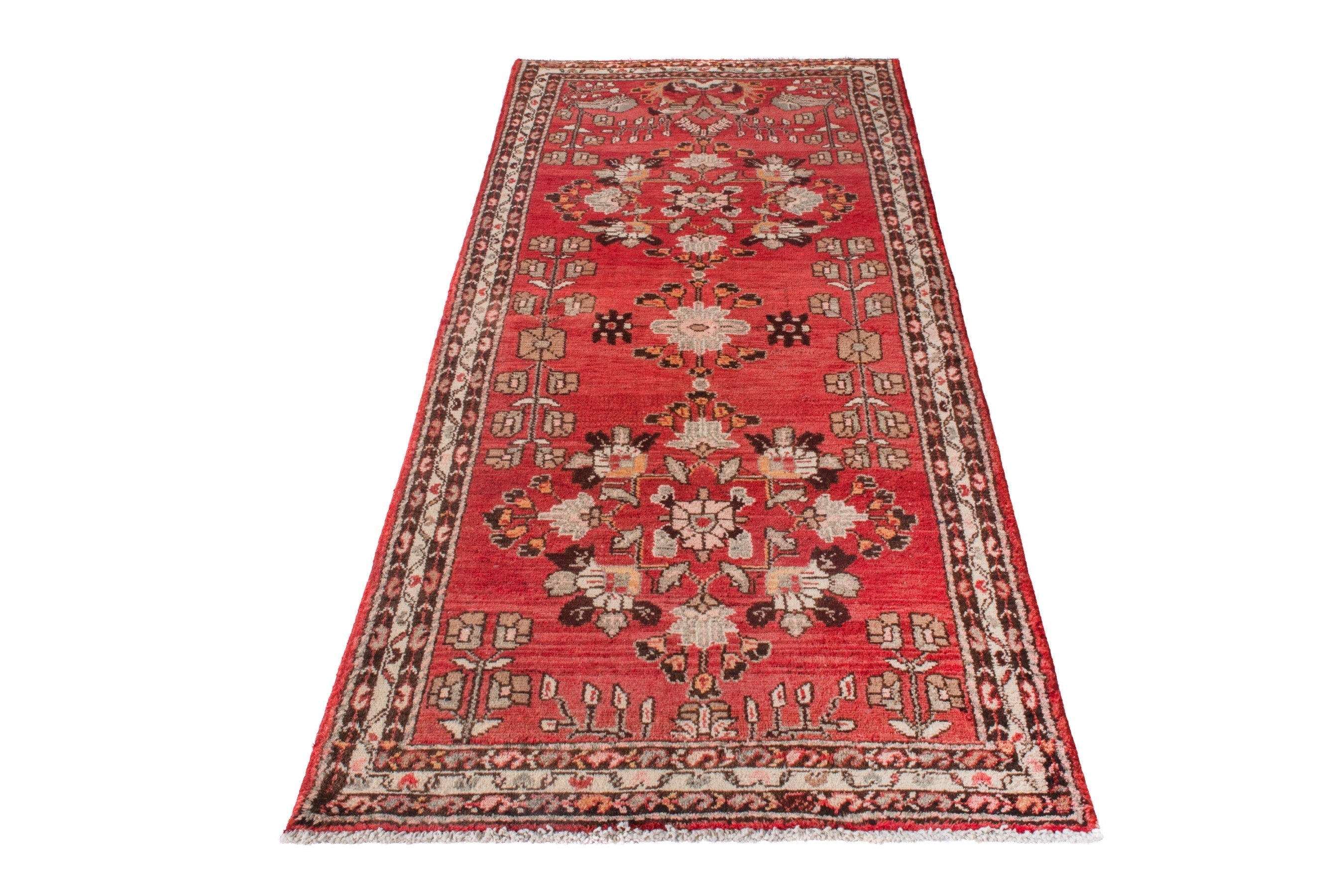 Persian Hamedan runner rug in deep red and cream, view 3 of 20