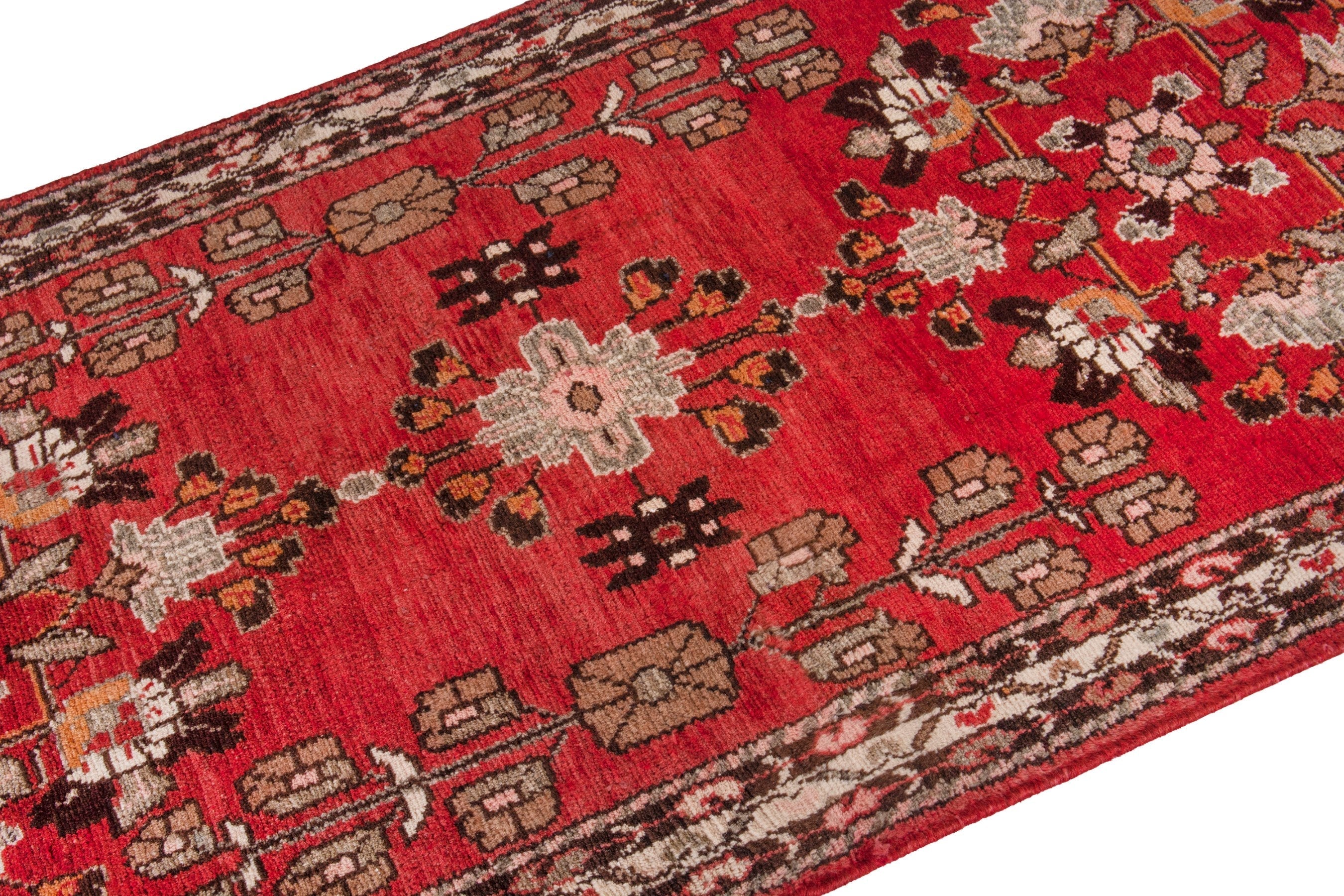 Persian Hamedan runner rug in deep red and cream, view 6 of 20