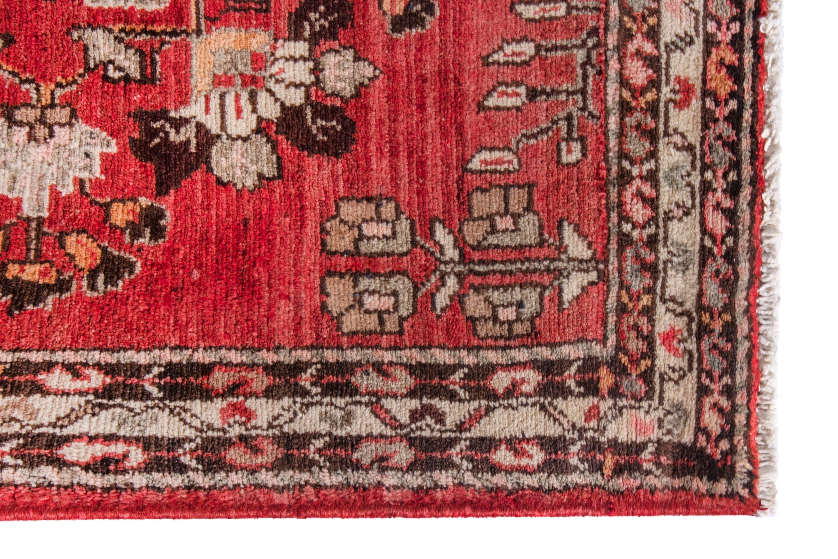 Persian Hamedan runner rug in deep red and cream, view 10 of 20