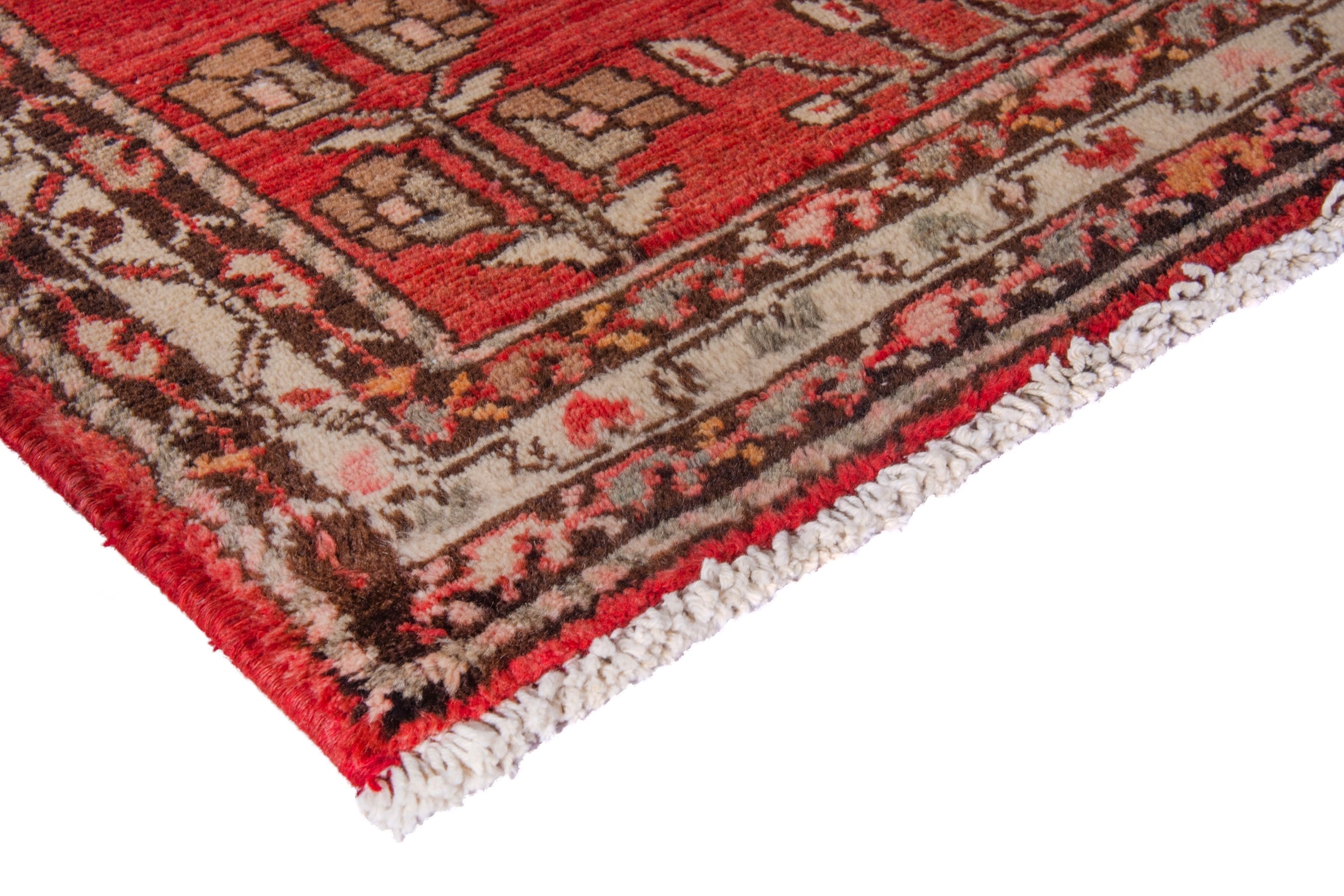 Persian Hamedan runner rug in deep red and cream, view 4 of 20