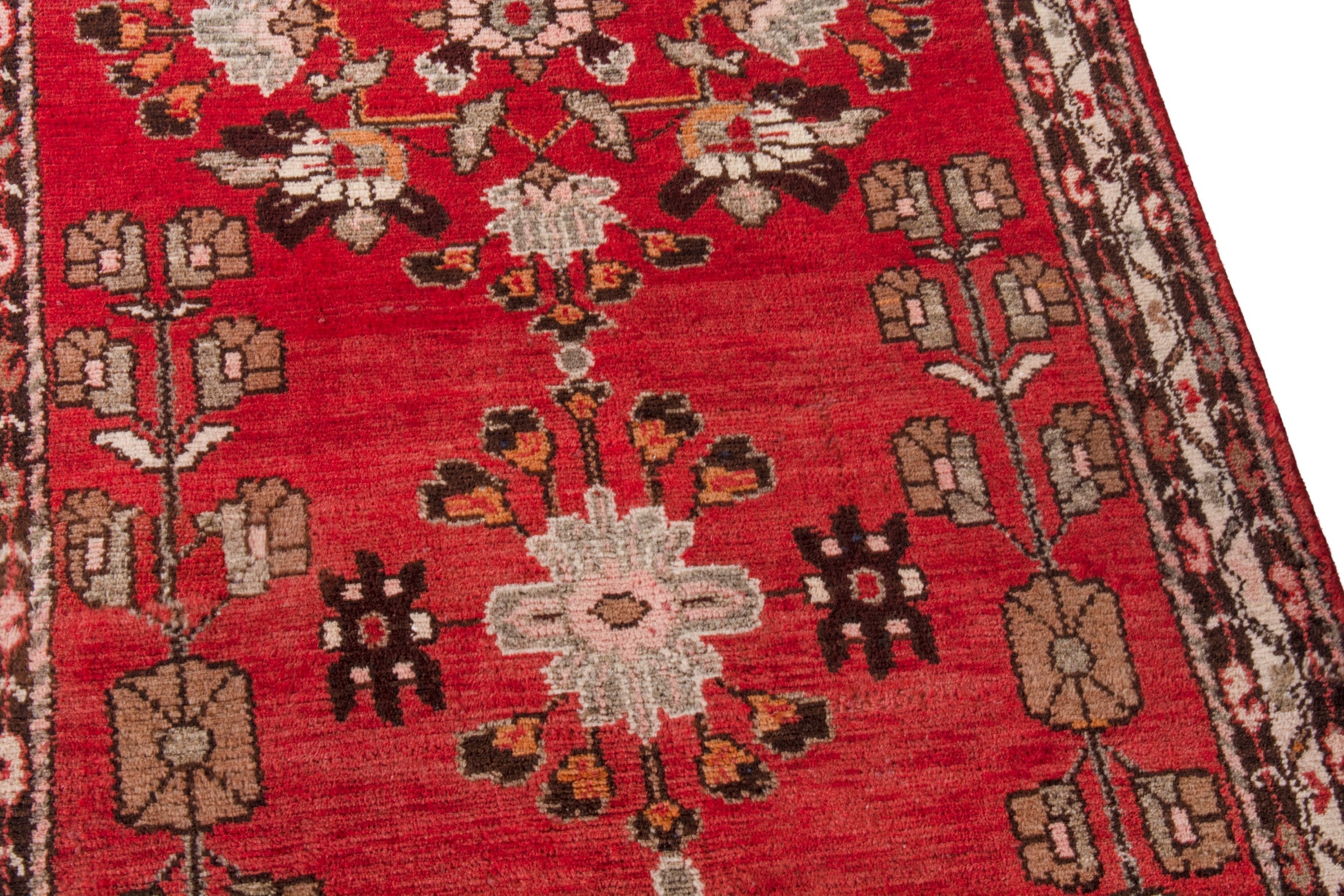 Persian Hamedan runner rug in deep red and cream, view 9 of 20