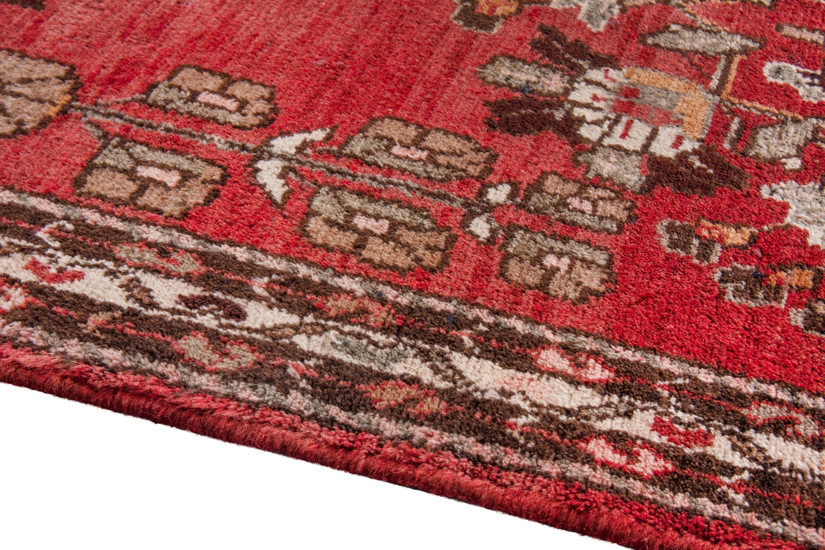 Persian Hamedan runner rug in deep red and cream, view 5 of 20
