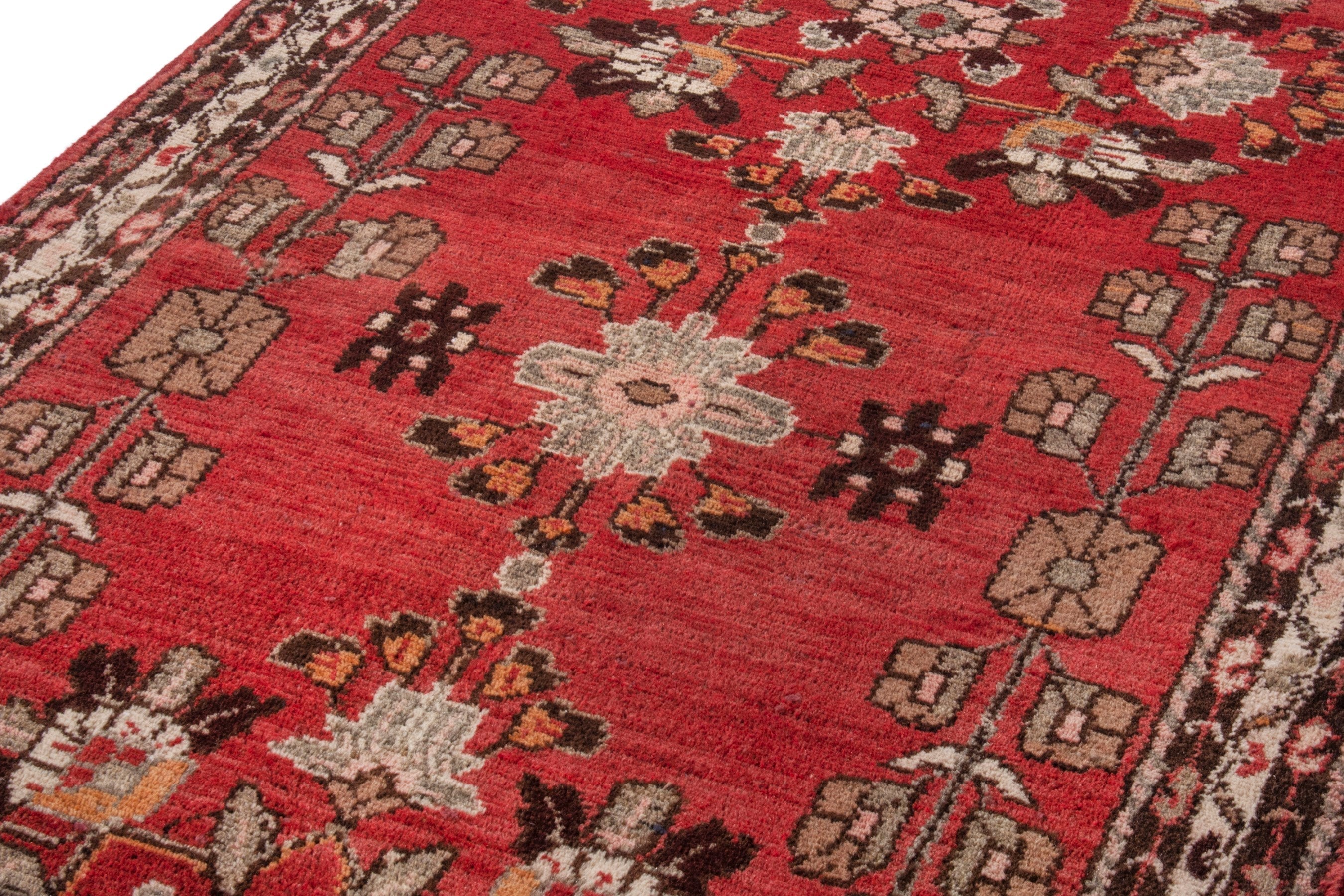 Persian Hamedan runner rug in deep red and cream, view 7 of 20