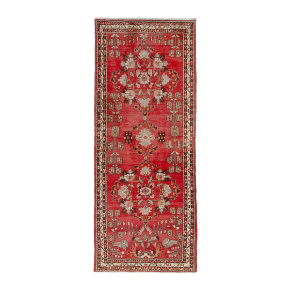 Persian Hamadan runner rug in deep red and cream, 3'3" x 8'4"