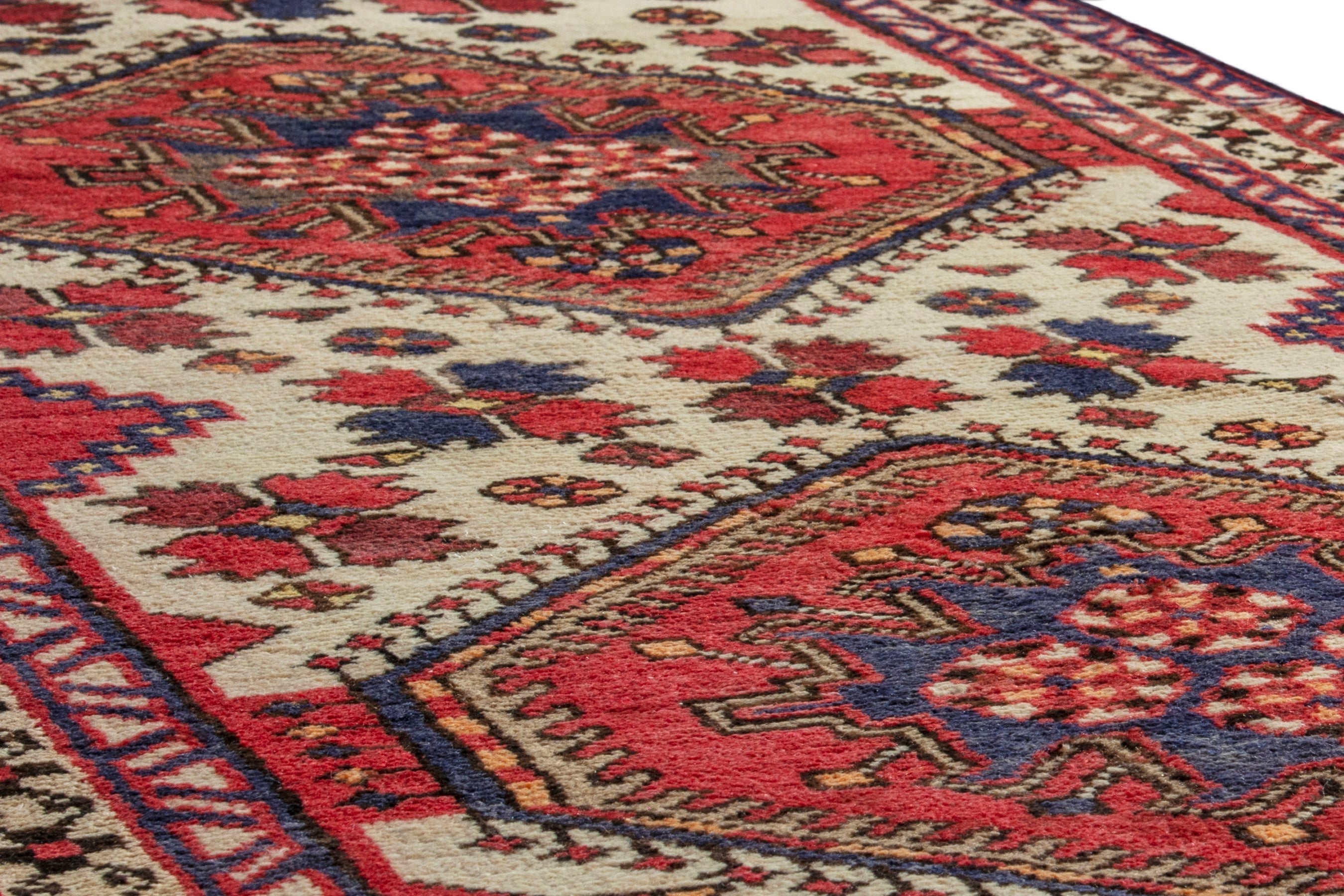 Persian Azerbaijan runner rug in cream and deep red, view 8 of 19