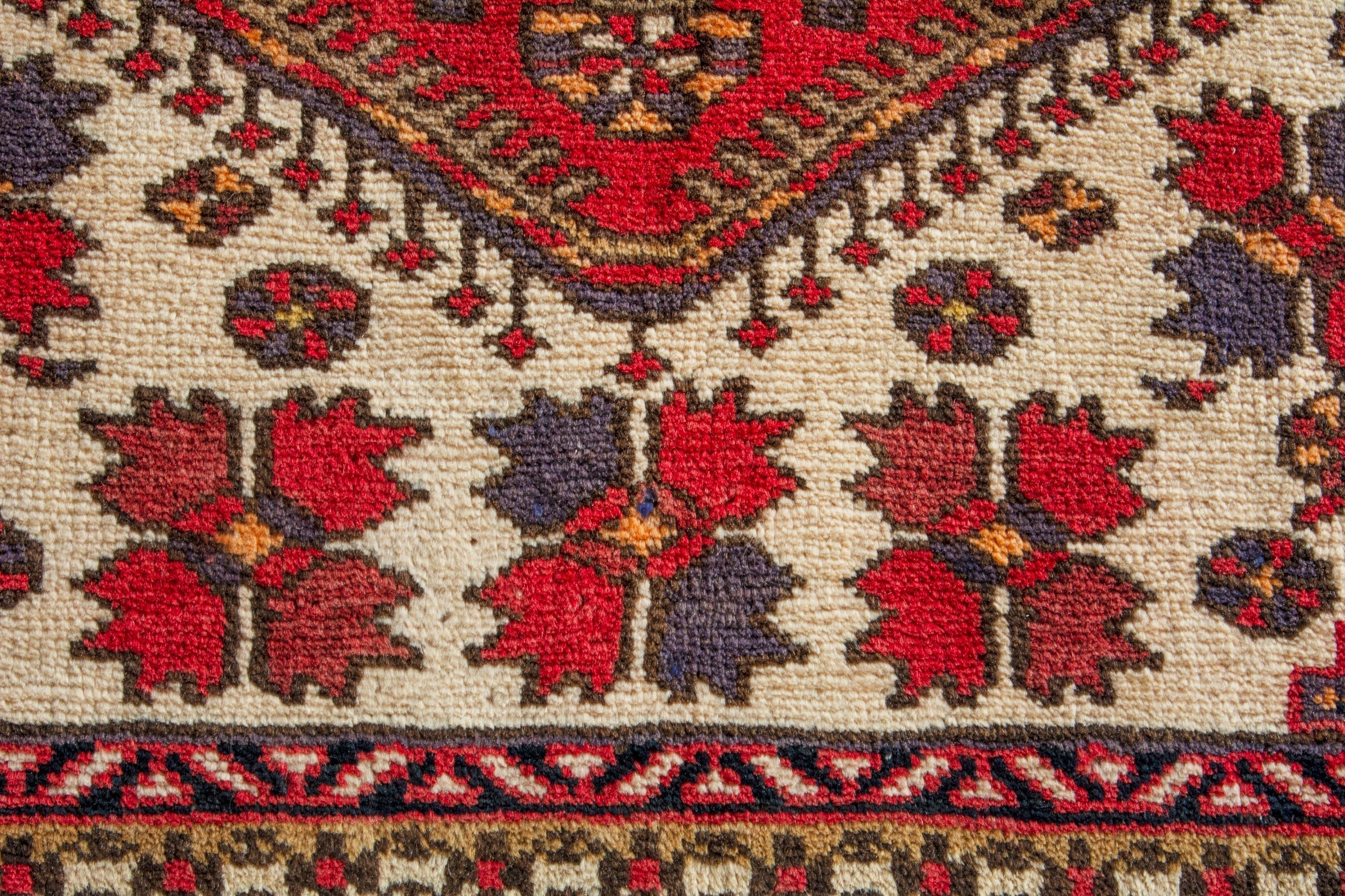 Persian Azerbaijan runner rug in cream and deep red, view 13 of 19