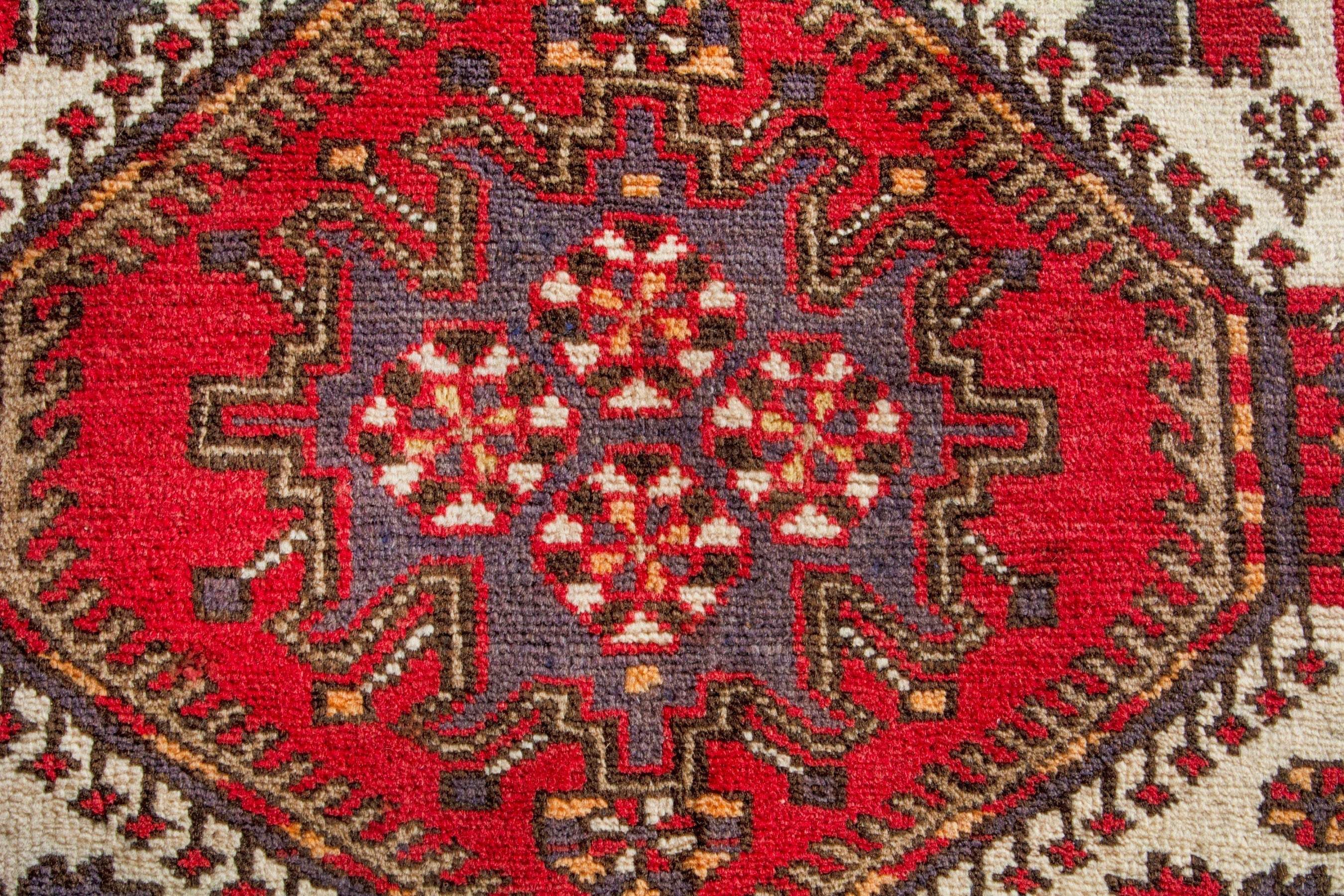 Persian Azerbaijan runner rug in cream and deep red, view 14 of 19