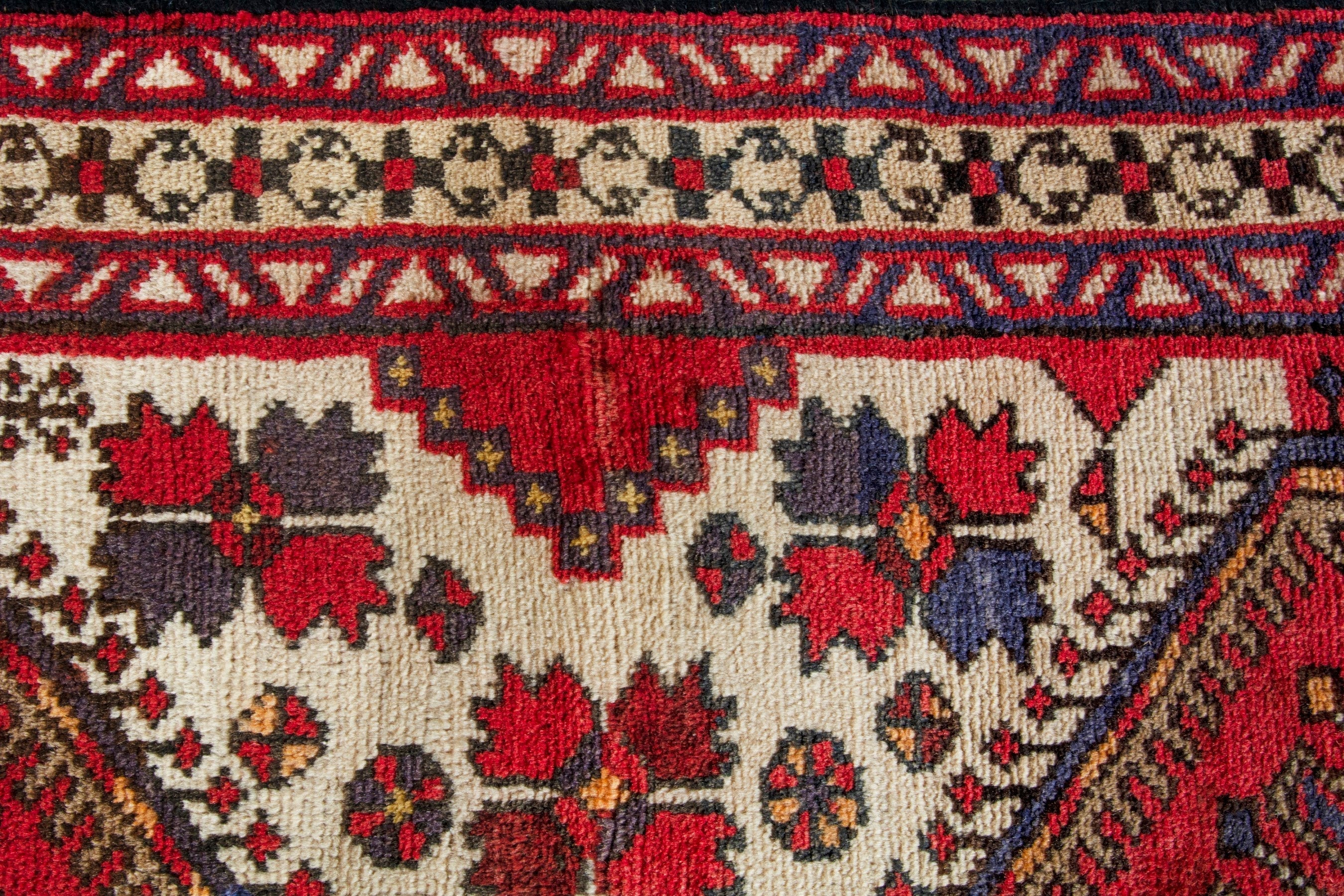 Persian Azerbaijan runner rug in cream and deep red, view 11 of 19
