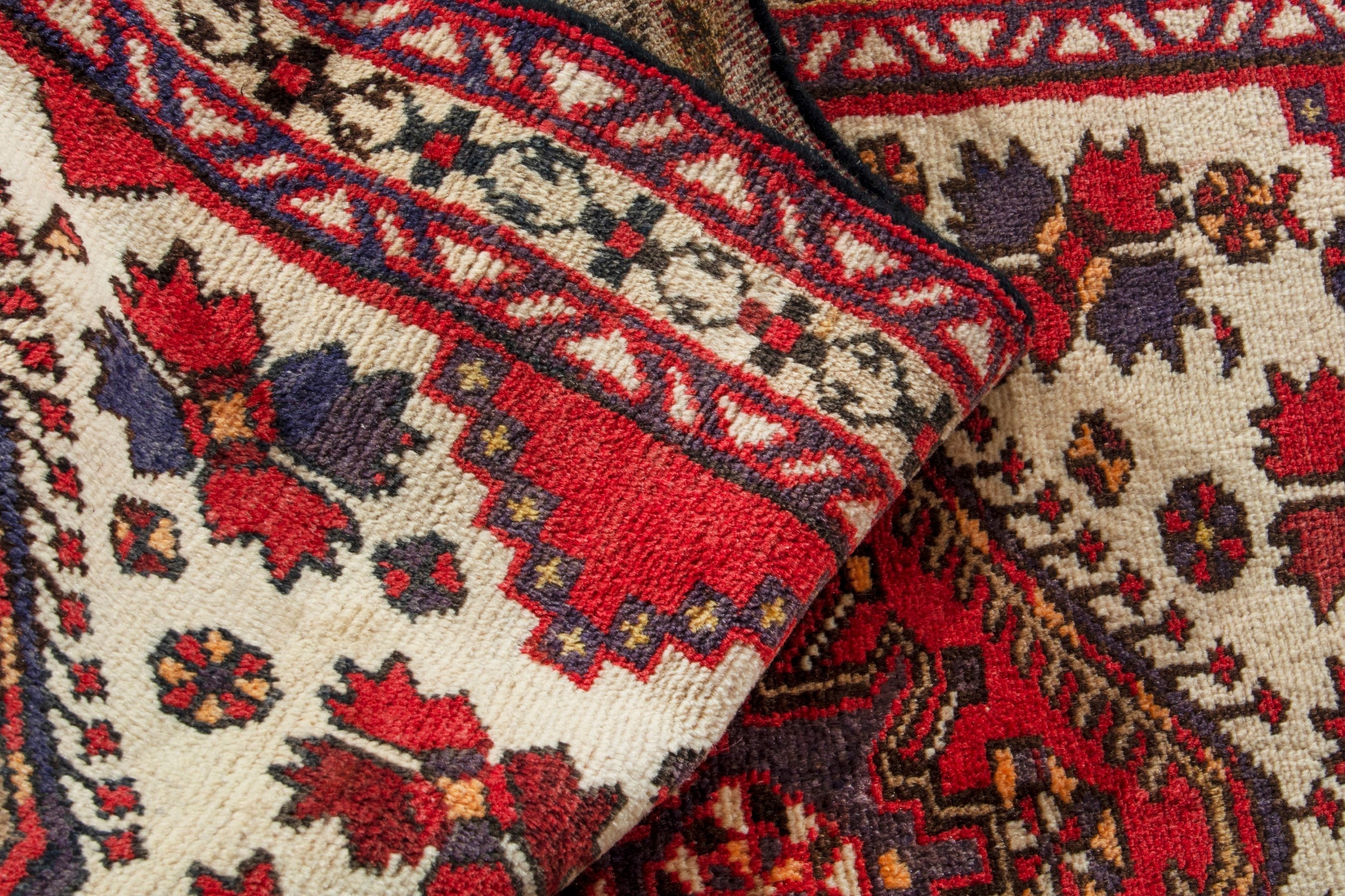 Persian Azerbaijan runner rug in cream and deep red, view 16 of 19