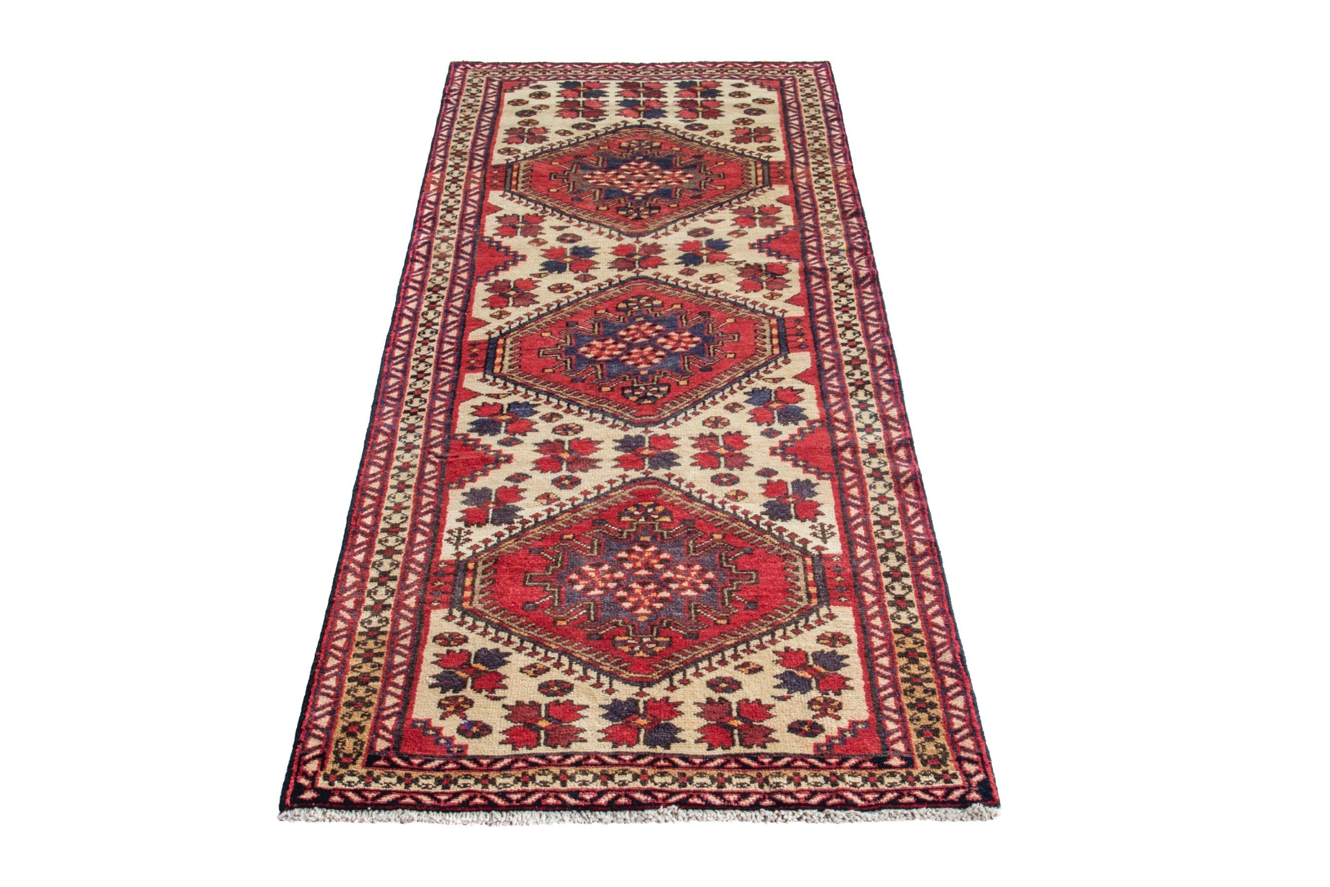 Persian Azerbaijan runner rug in cream and deep red, view 2 of 19