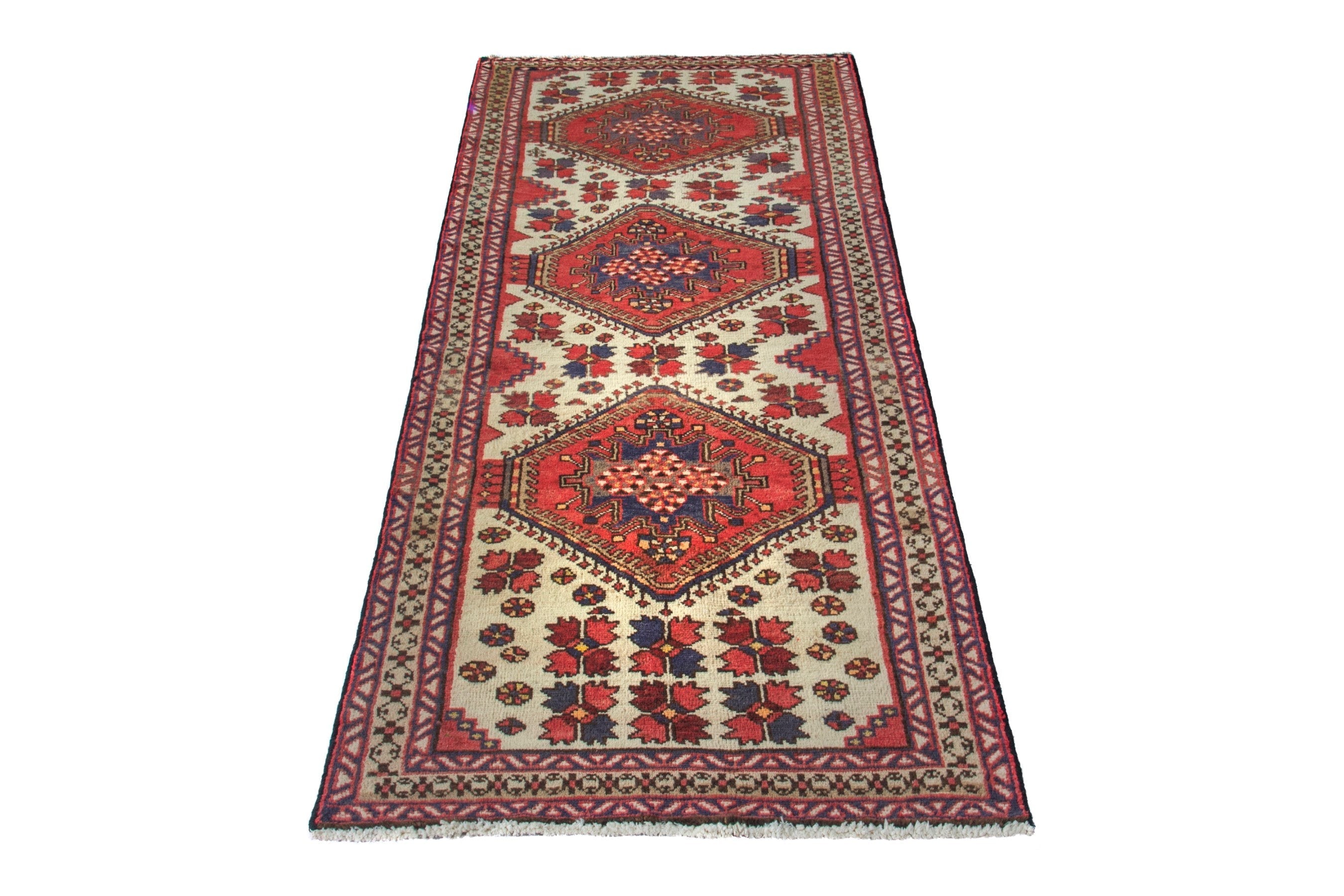 Persian Azerbaijan runner rug in cream and deep red, view 3 of 19