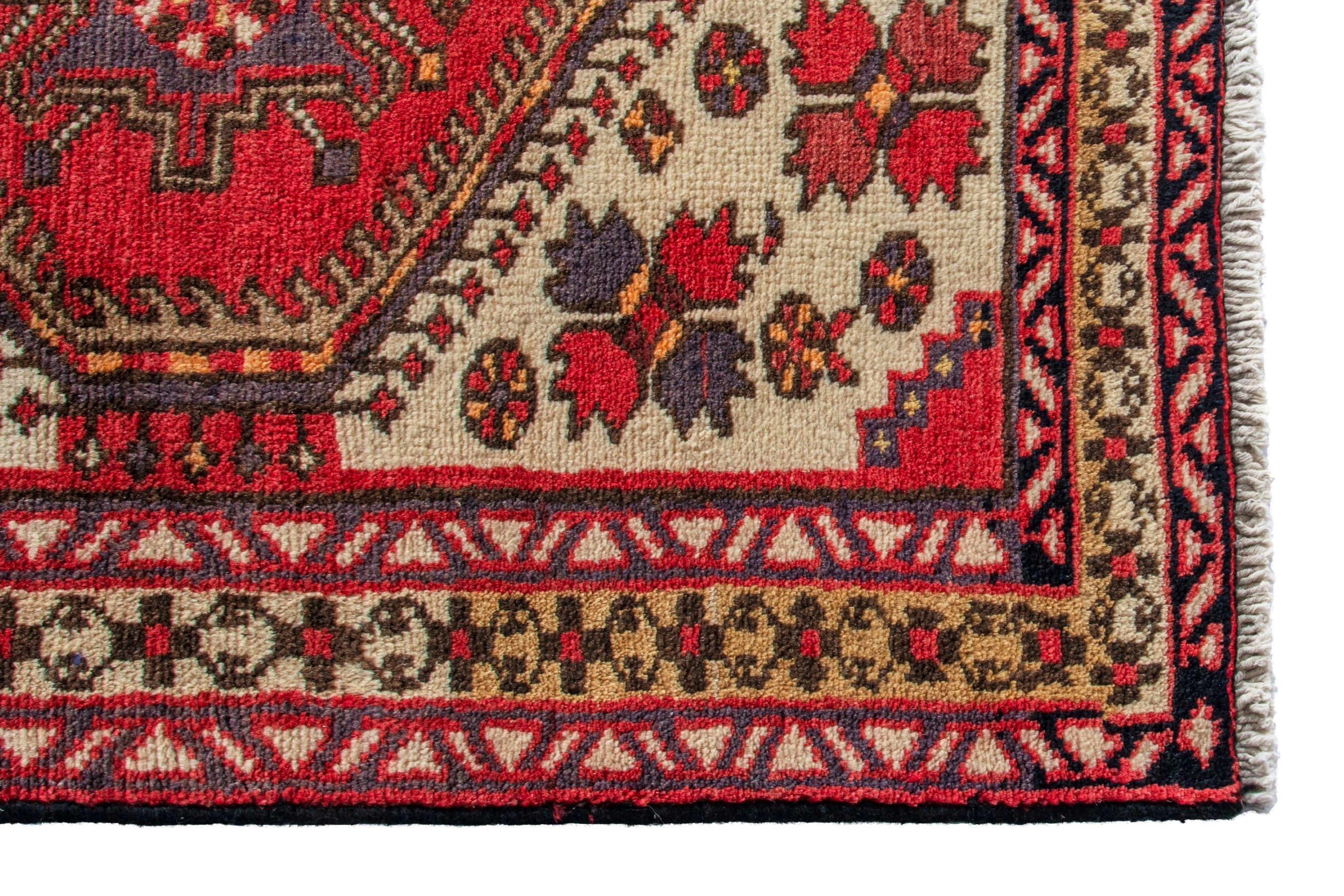 Persian Azerbaijan runner rug in cream and deep red, view 10 of 19