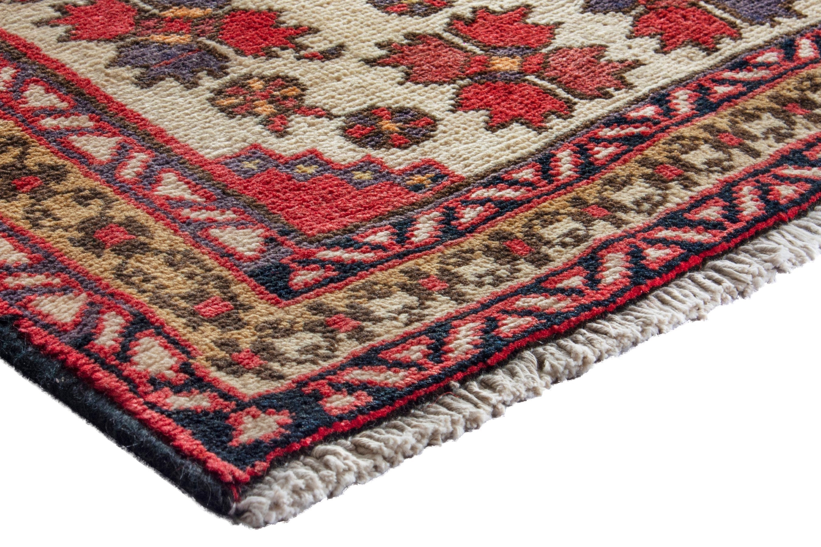 Persian Azerbaijan runner rug in cream and deep red, view 4 of 19