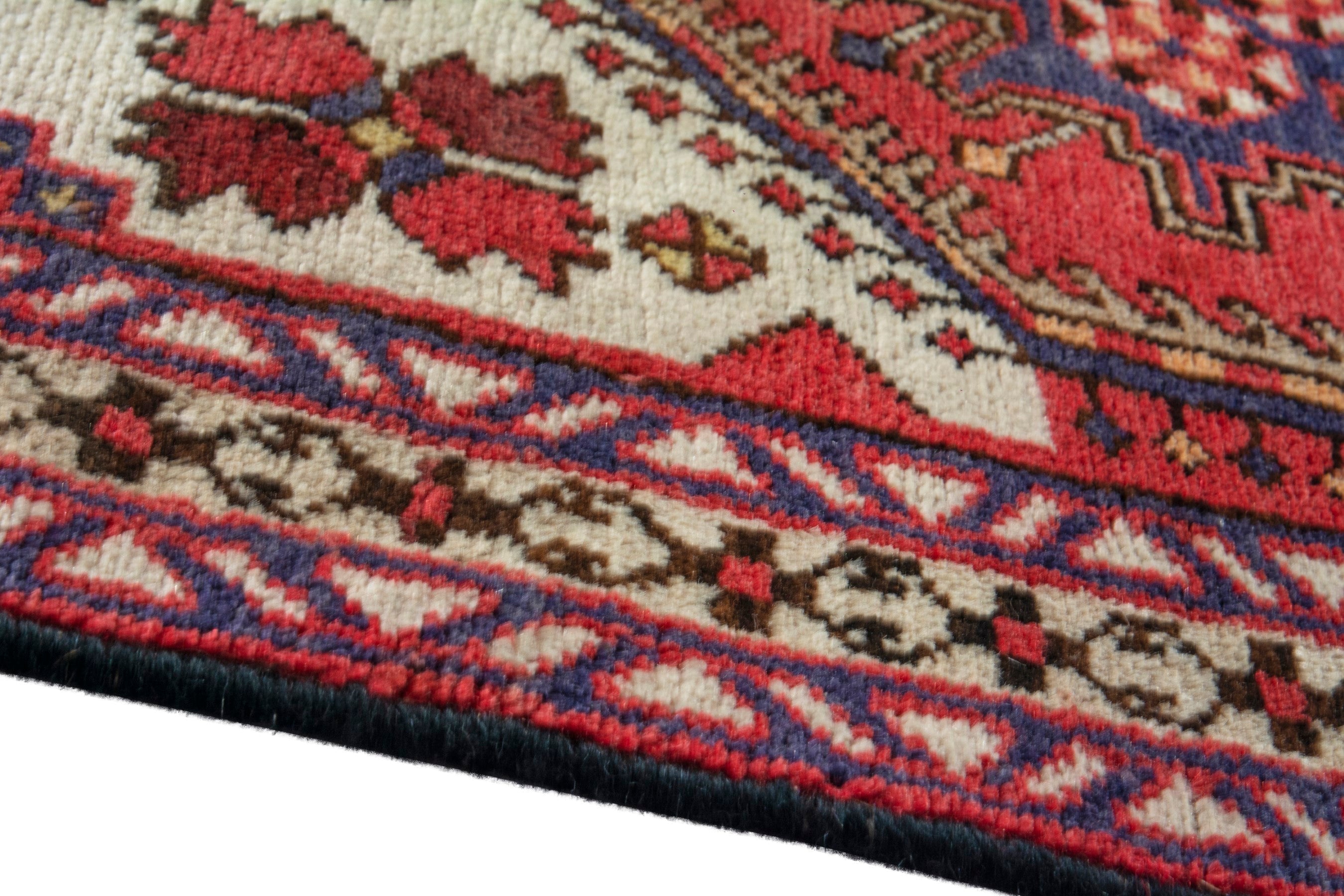 Persian Azerbaijan runner rug in cream and deep red, view 5 of 19