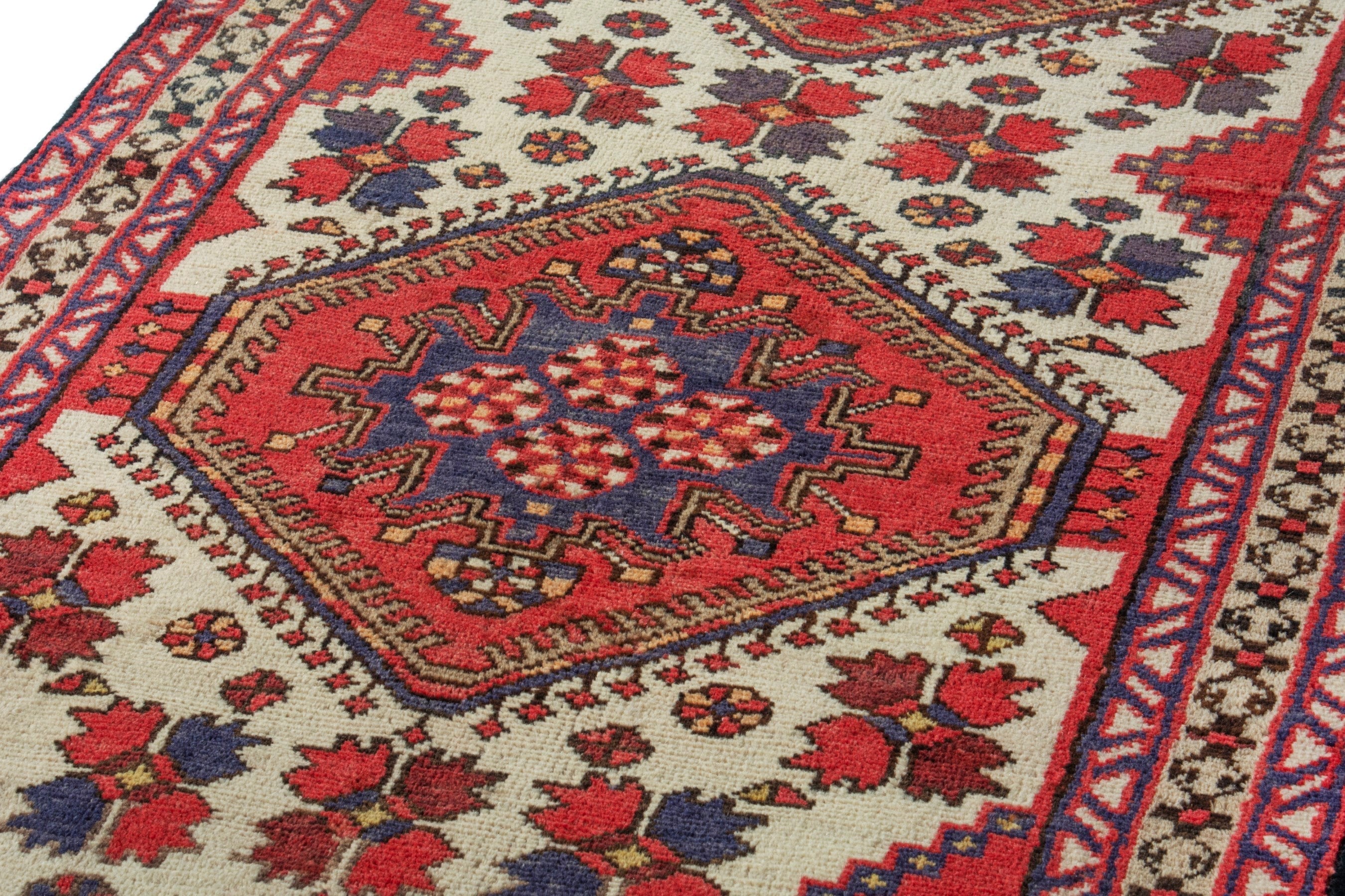 Persian Azerbaijan runner rug in cream and deep red, view 7 of 19
