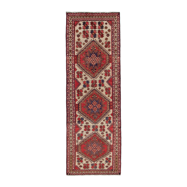 Persian Azerbaijan runner rug in cream and deep red, 2'11" x 9'4"