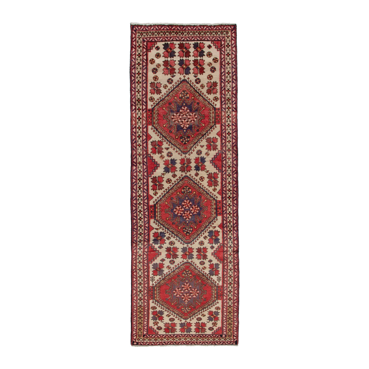 Persian Azerbaijan runner rug in cream and deep red, 2'11" x 9'4"