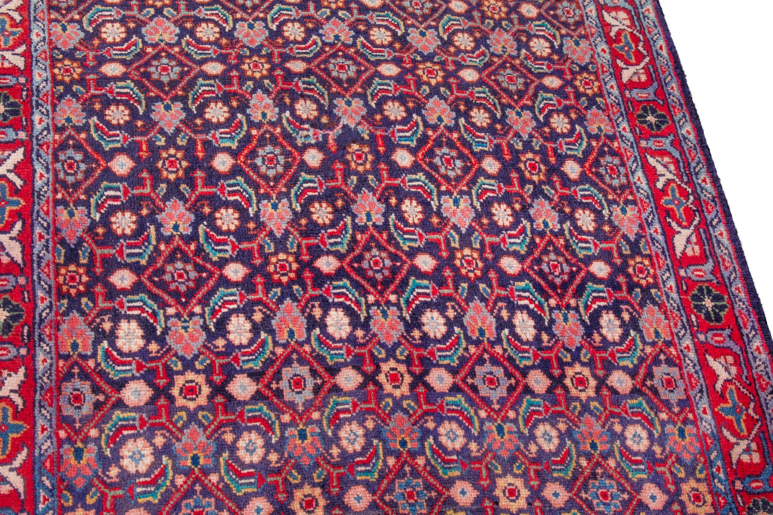 Persian Arak runner rug in burgundy and deep red, view 9 of 20