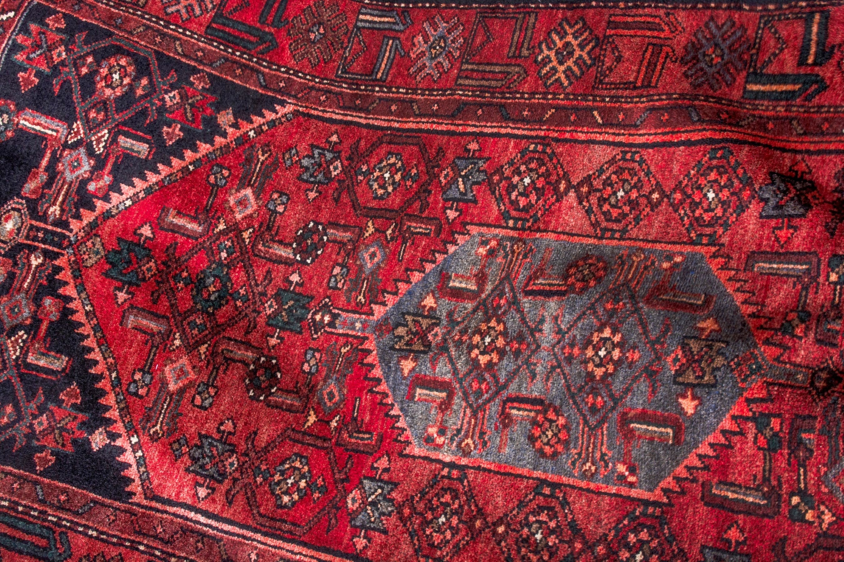 Persian Zanjan runner rug in deep red and burgundy, view 20 of 21