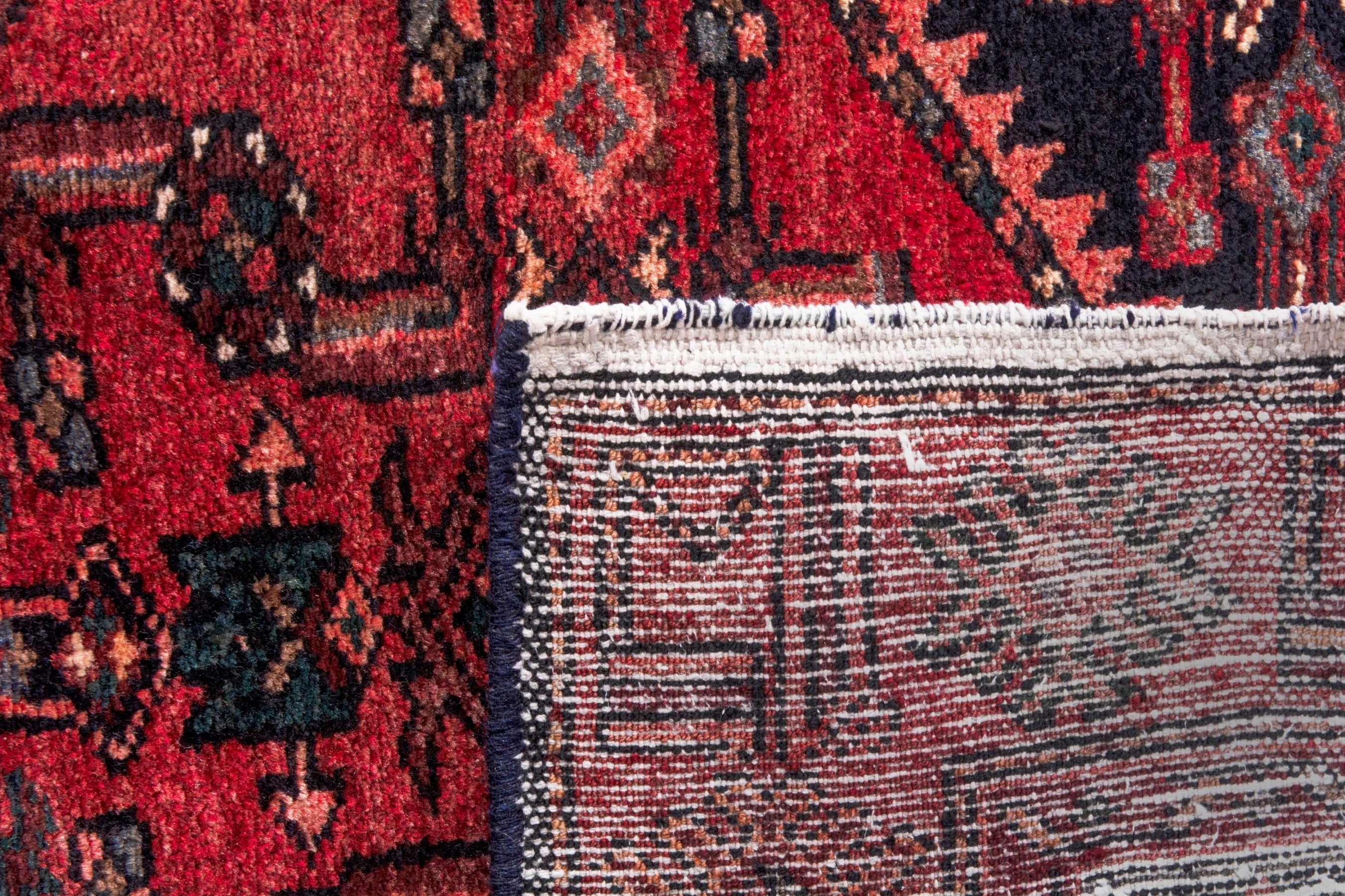 Persian Zanjan runner rug in deep red and burgundy, view 21 of 21