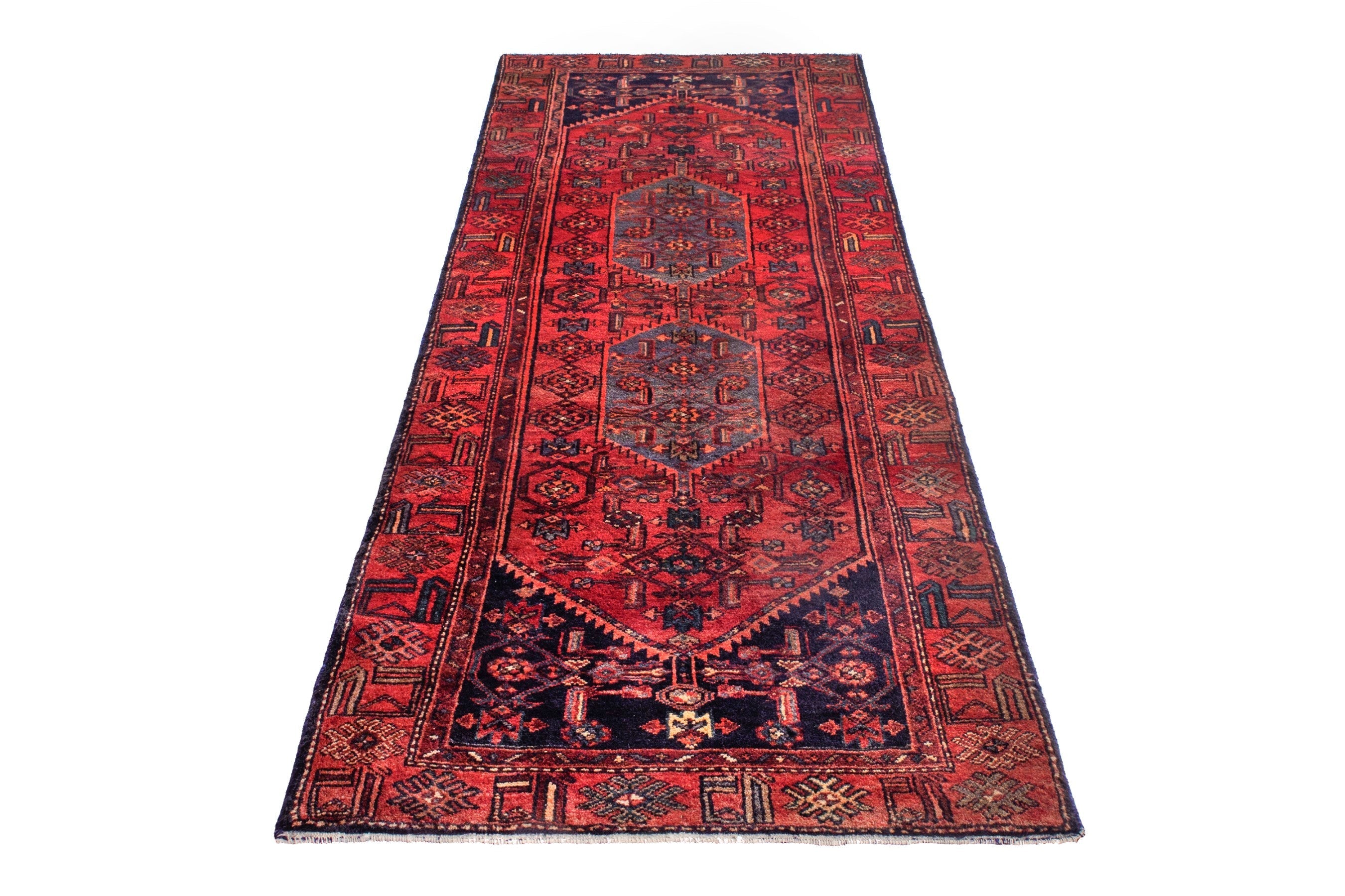 Persian Zanjan runner rug in deep red and burgundy, view 2 of 21