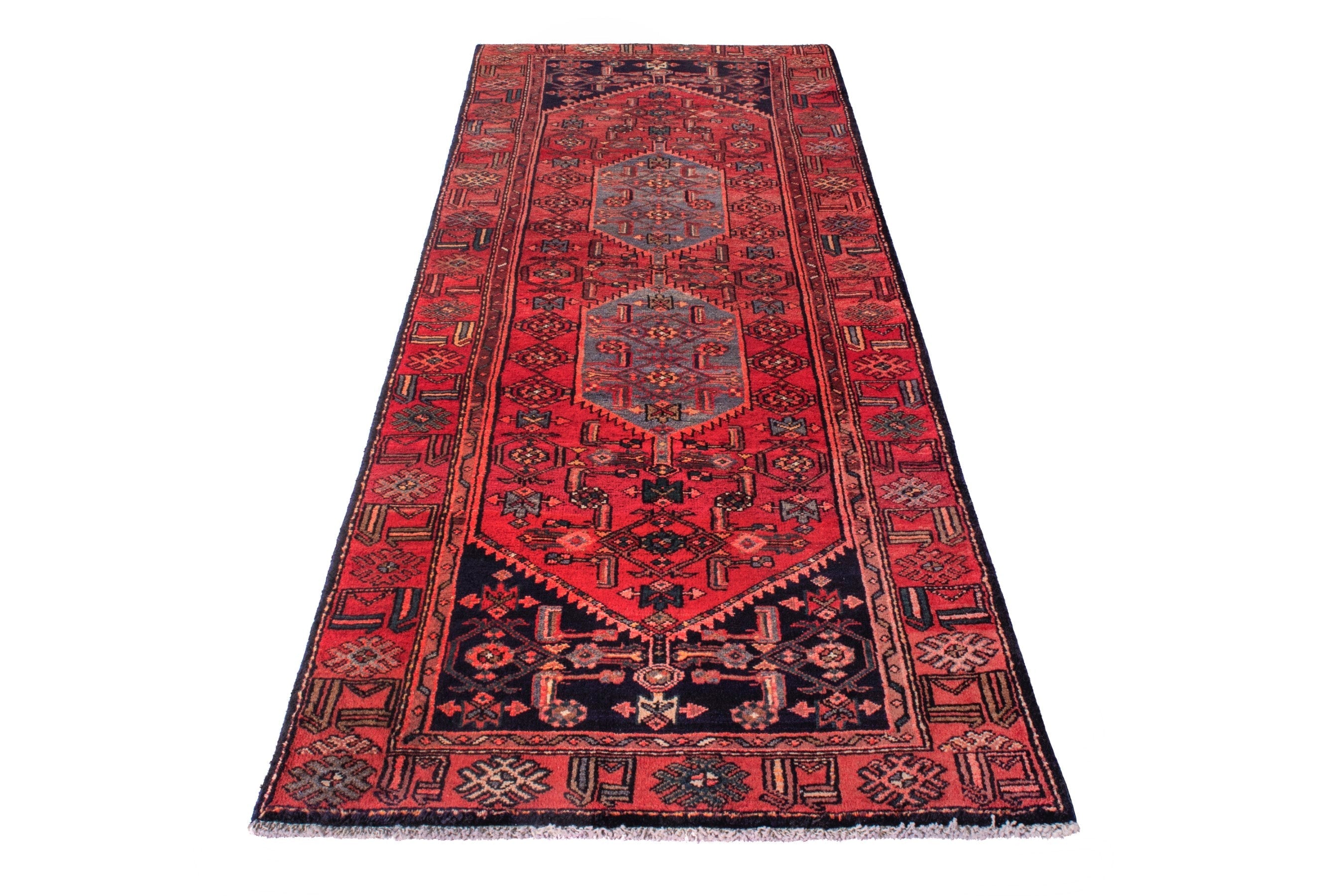 Persian Zanjan runner rug in deep red and burgundy, view 3 of 21