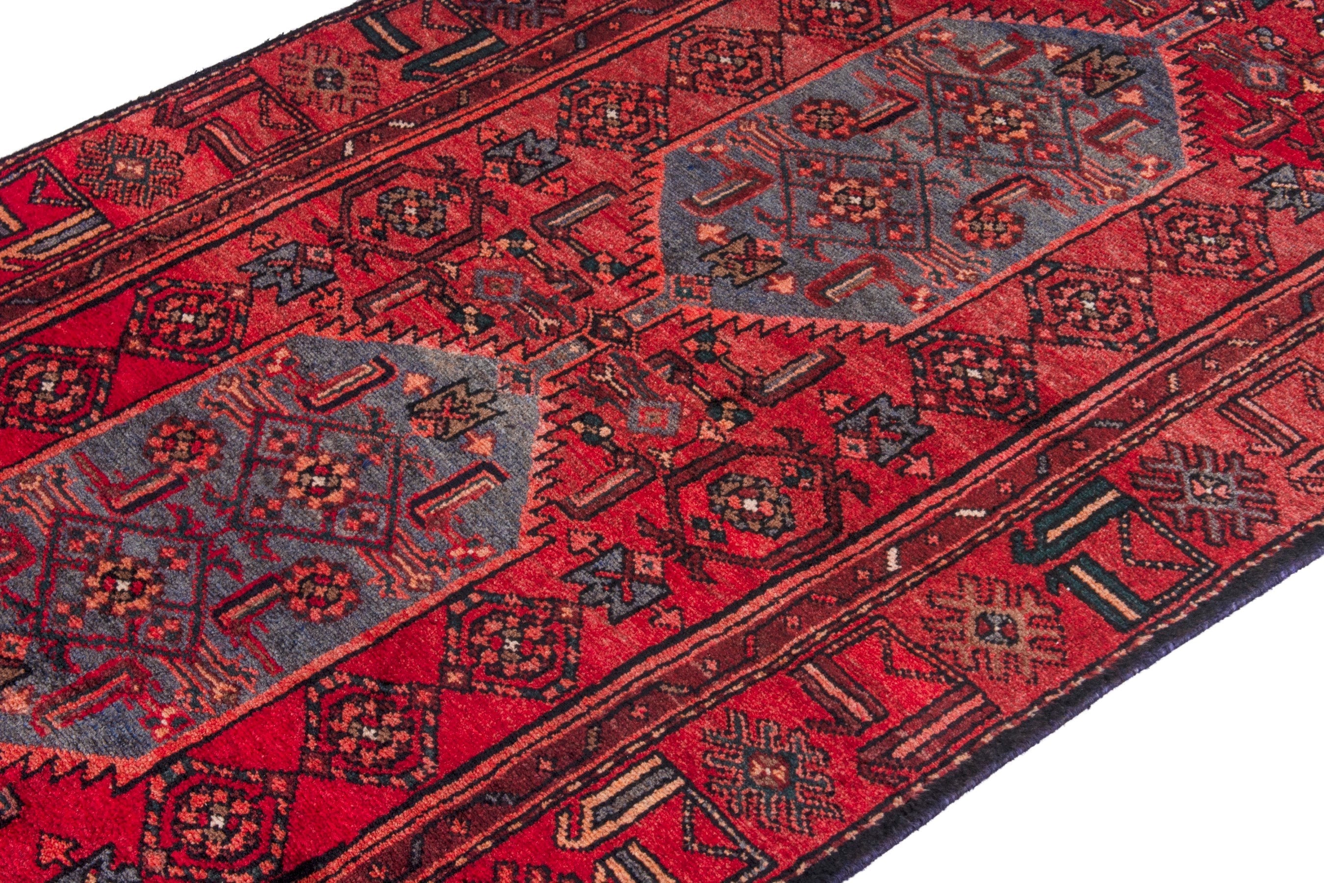 Persian Zanjan runner rug in deep red and burgundy, view 6 of 21